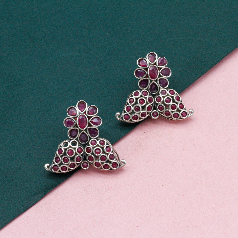 Exquisite Floral Motif Oxidized Studs
