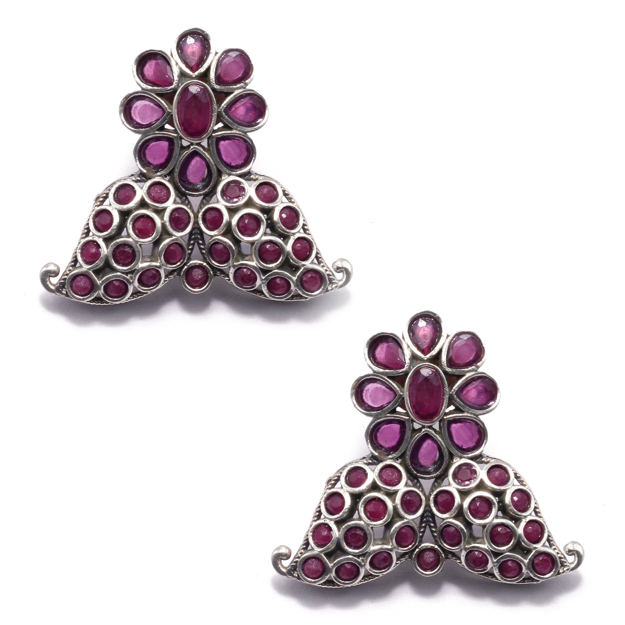 Exquisite Floral Motif Oxidized Studs