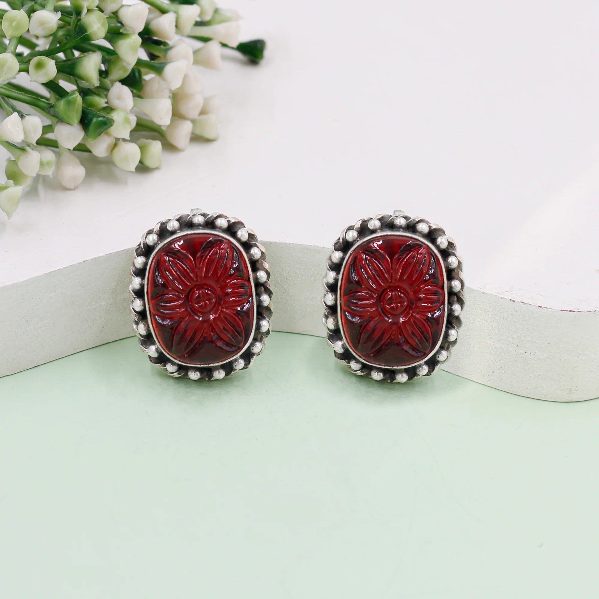 Crafted Garnet Touch Studs