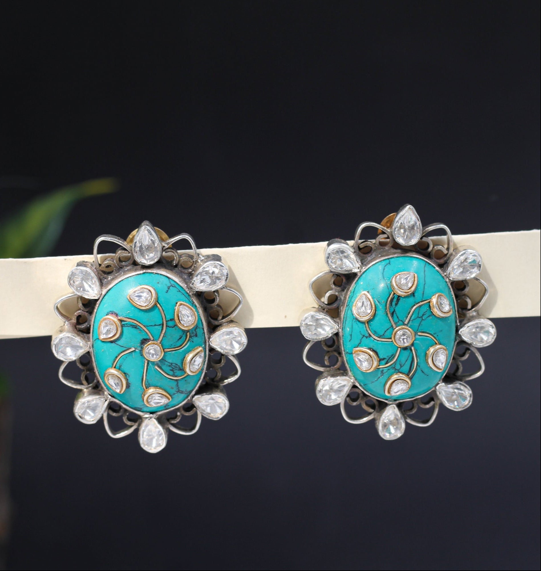 Turquoise-Studded Silver Earrings
