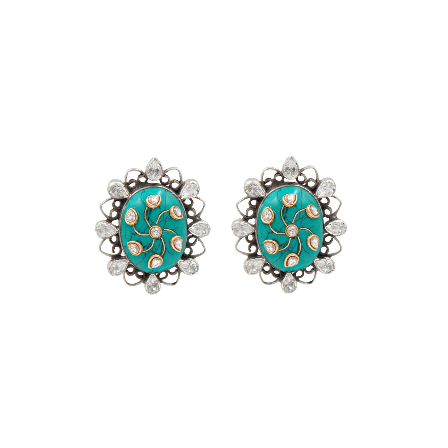 Turquoise-Studded Silver Earrings