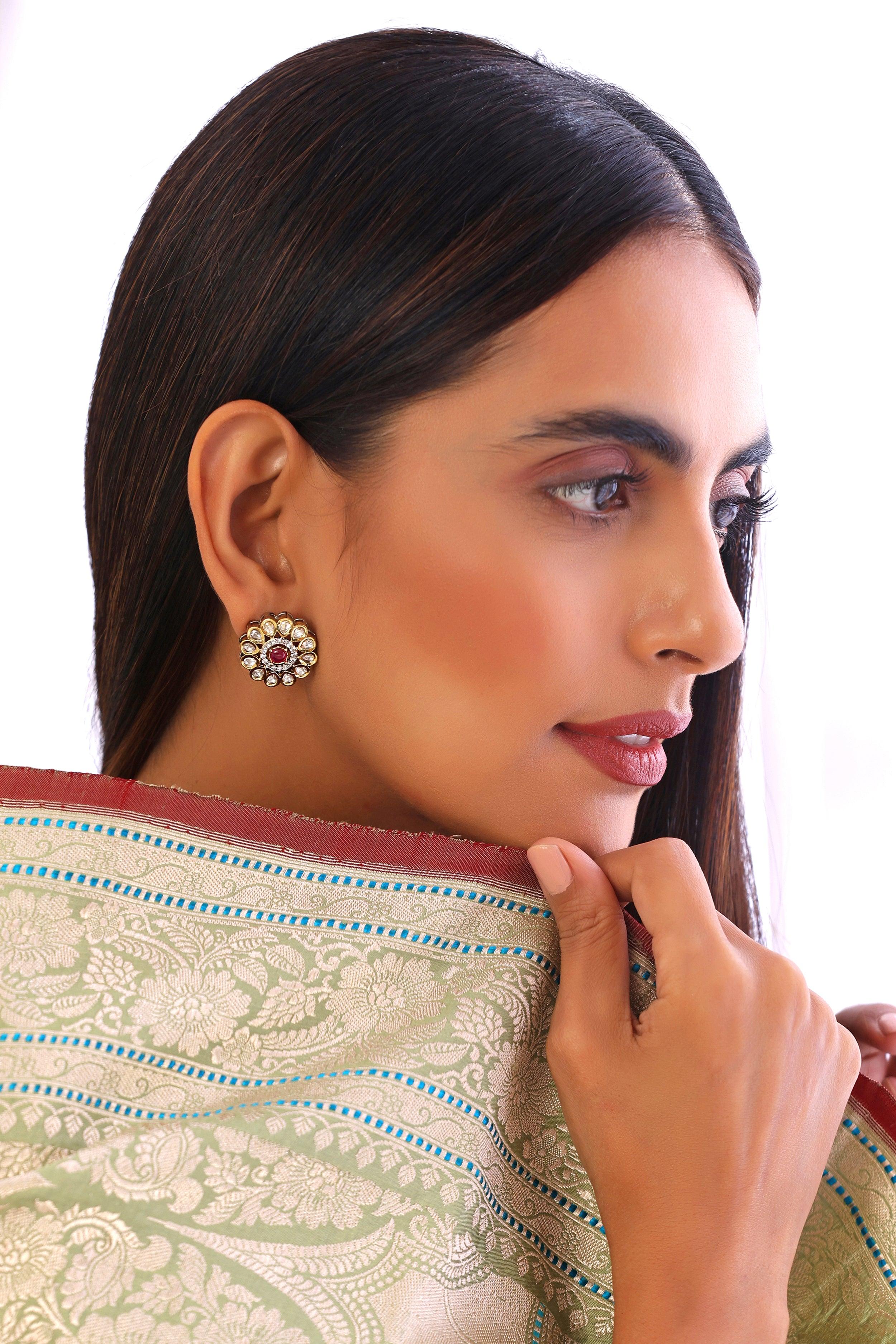Luminous Luxe Red Polki Studs - Dyulokha
