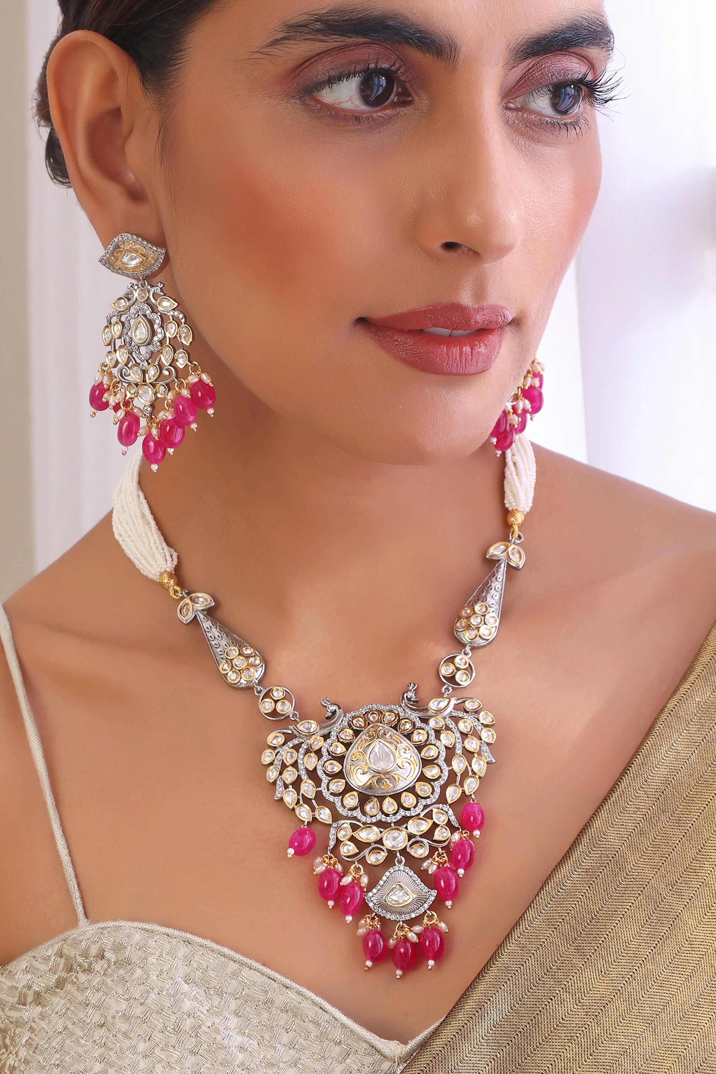 Classic Grace Polki & Pearl Necklace Set - Dyulokha
