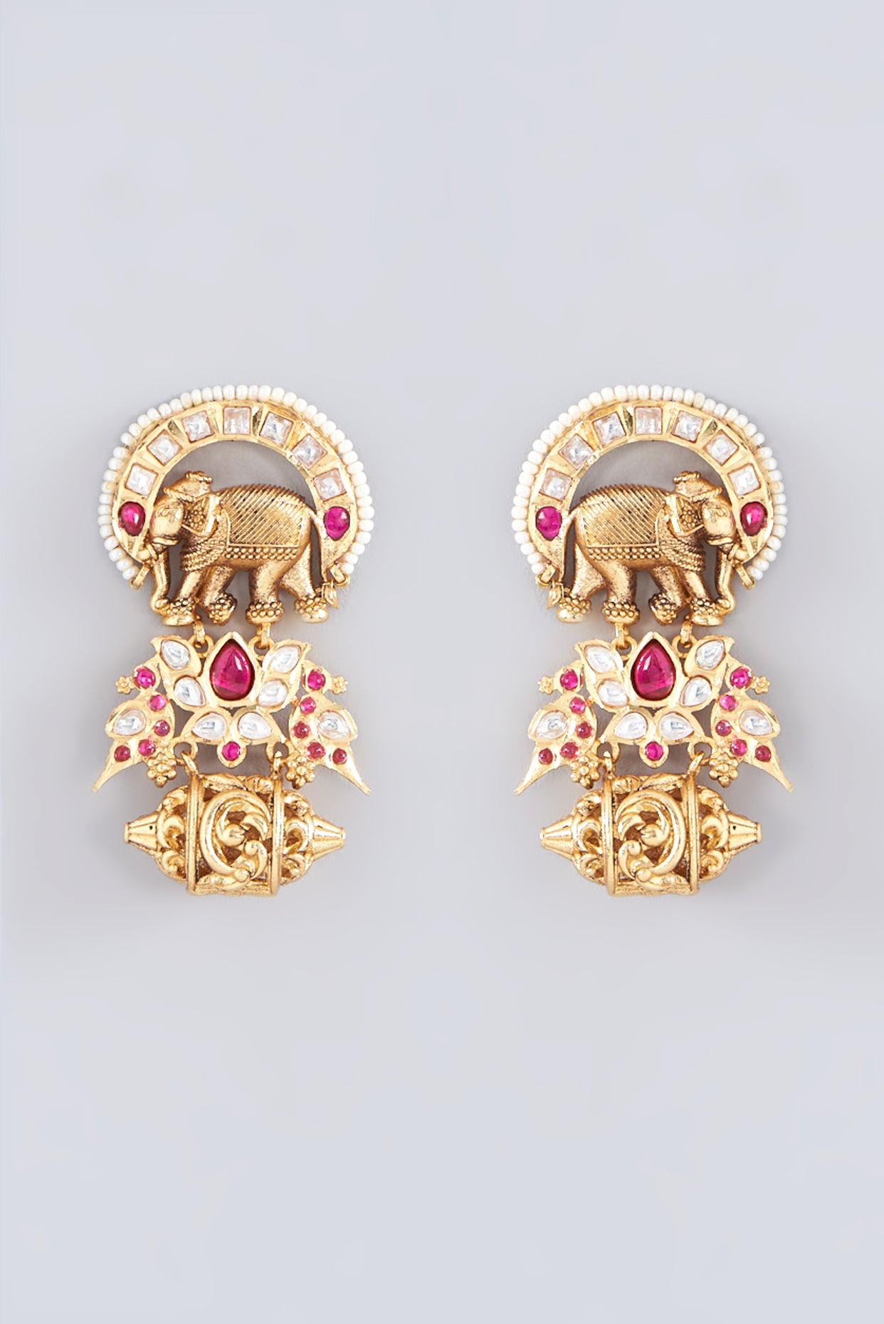 Regal Ruby Kundan Temple Earrings - Dyulokha