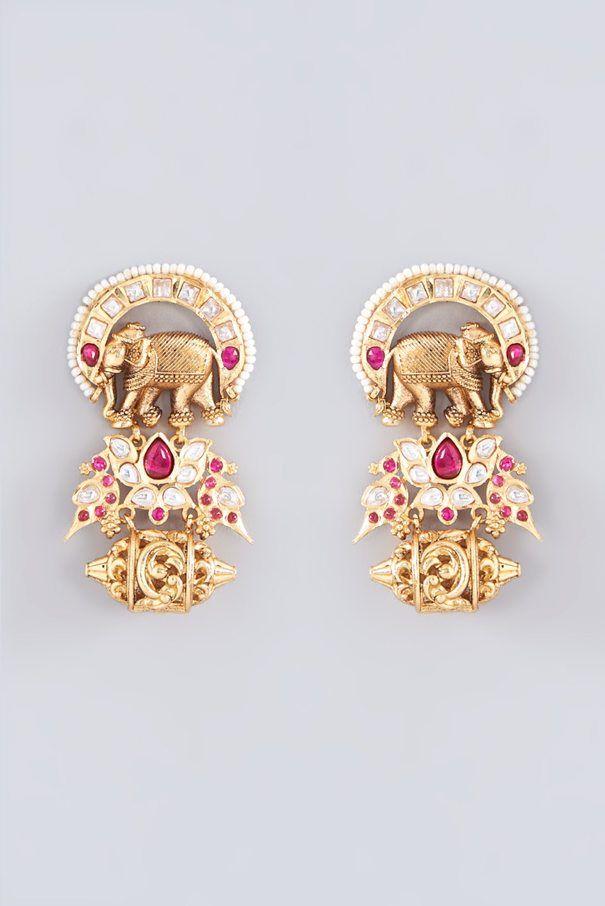 Regal Ruby Kundan Temple Earrings