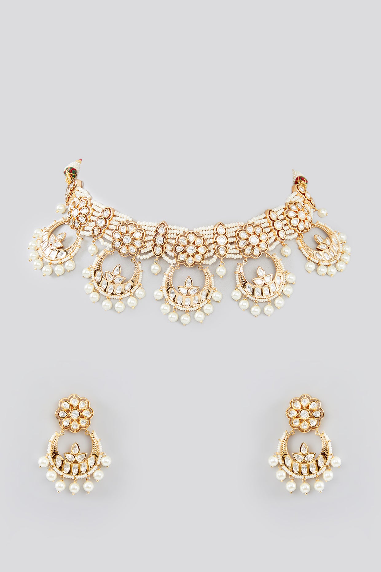 Moon-Shaped Kundan & Pearl Gold Necklace