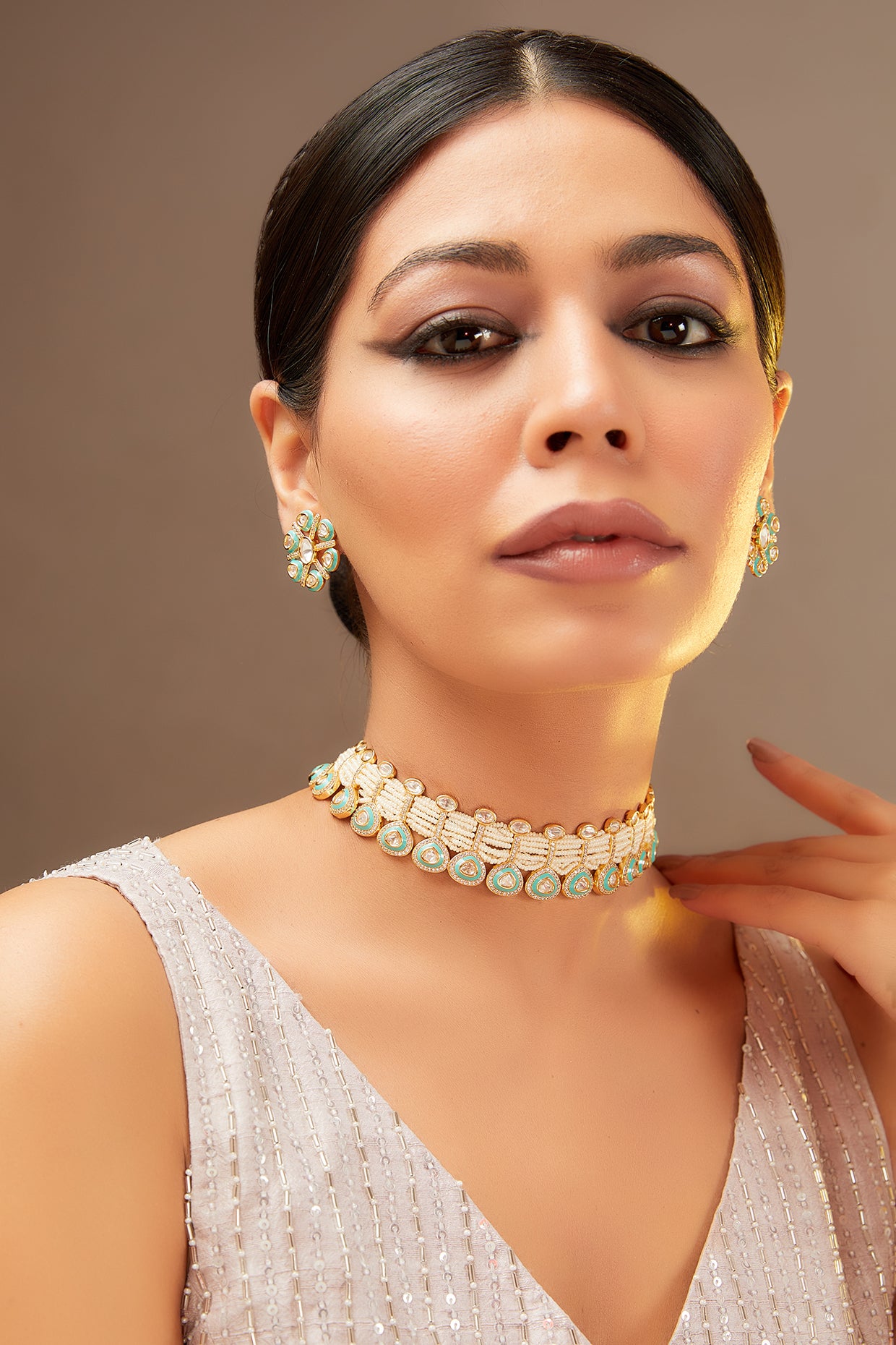 Festive Polki, Turquoise & Pearl Necklace Set
