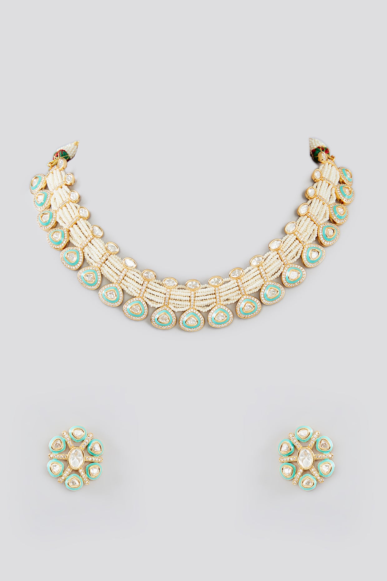 Festive Polki, Turquoise & Pearl Necklace Set