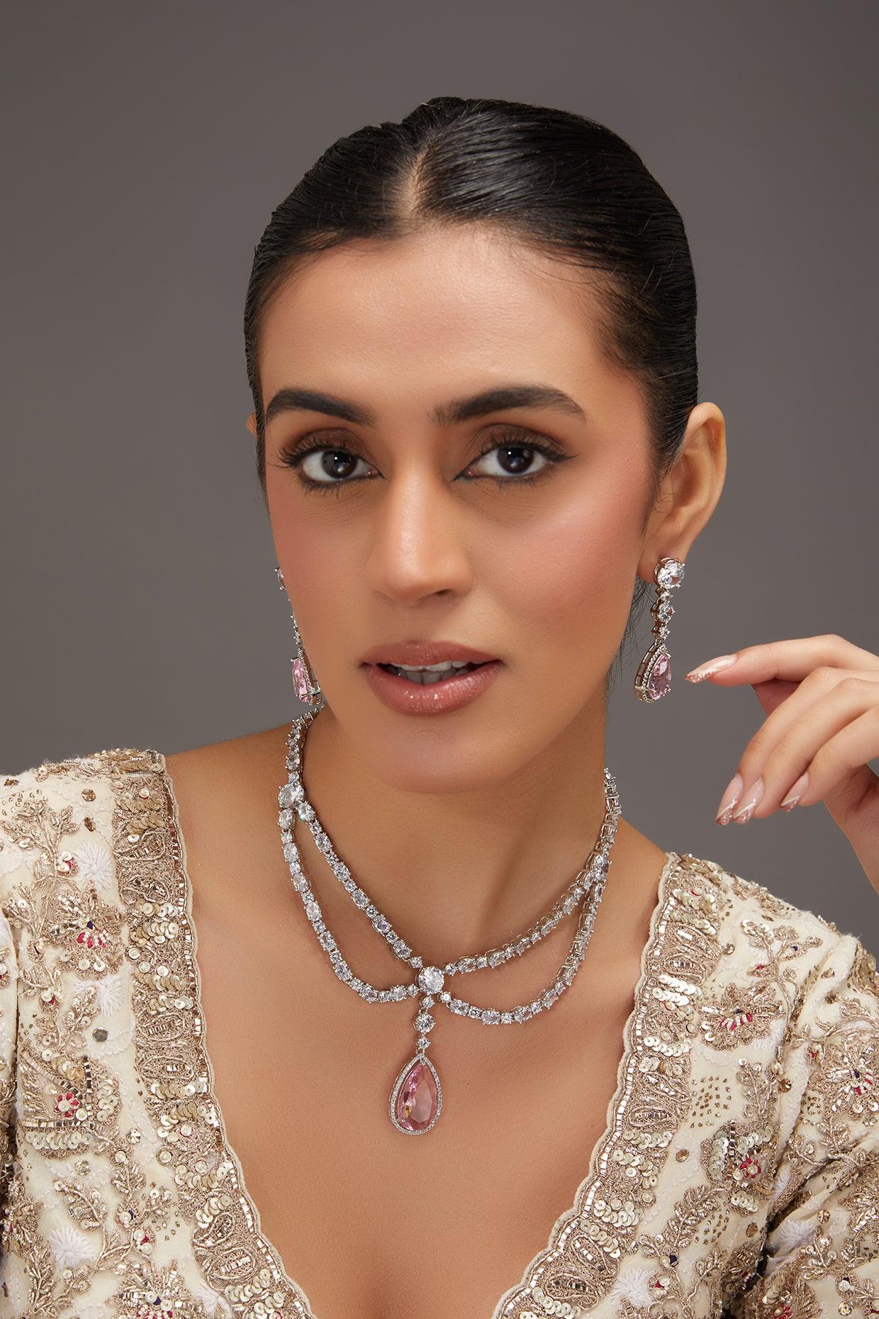Rose Quartz Radiance Diamond Necklace Set - Dyulokha
