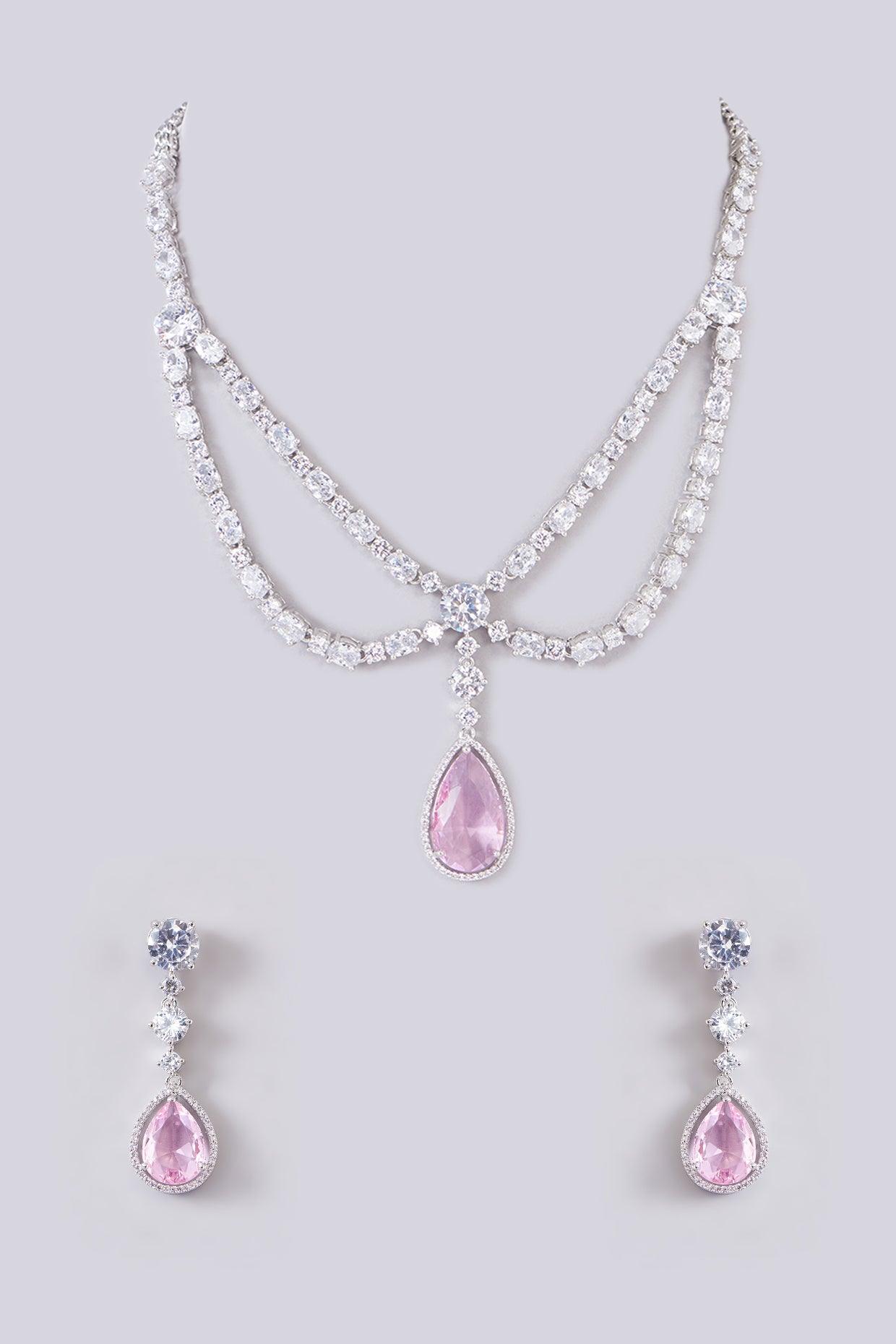 Rose Quartz Radiance Diamond Necklace Set - Dyulokha