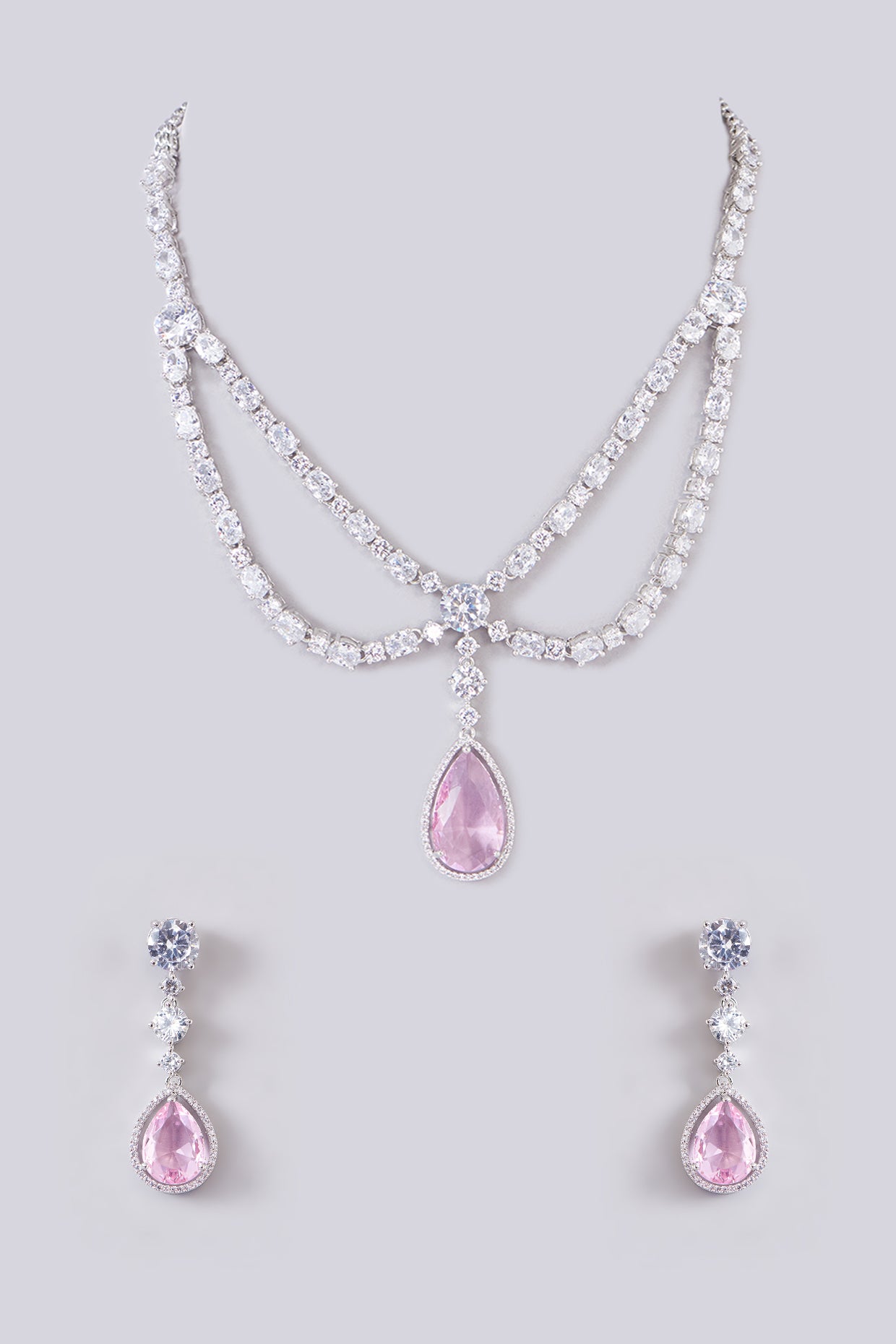 Rose Quartz Radiance Diamond Necklace Set