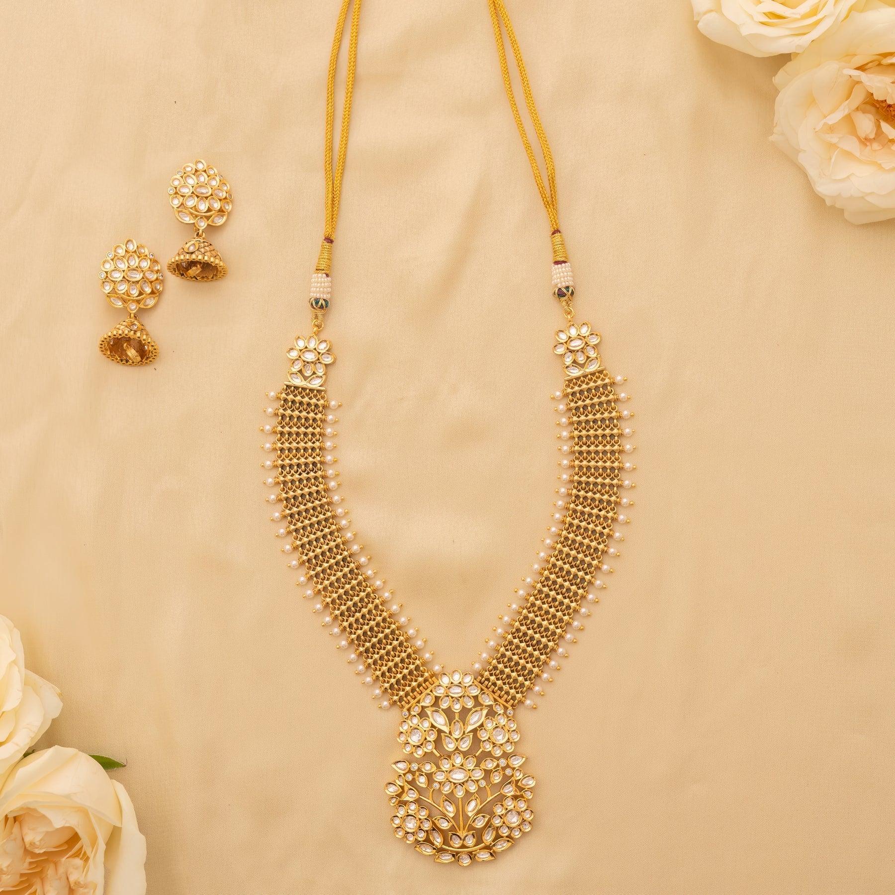 Golden Blossoms Temple Necklace Set - Dyulokha