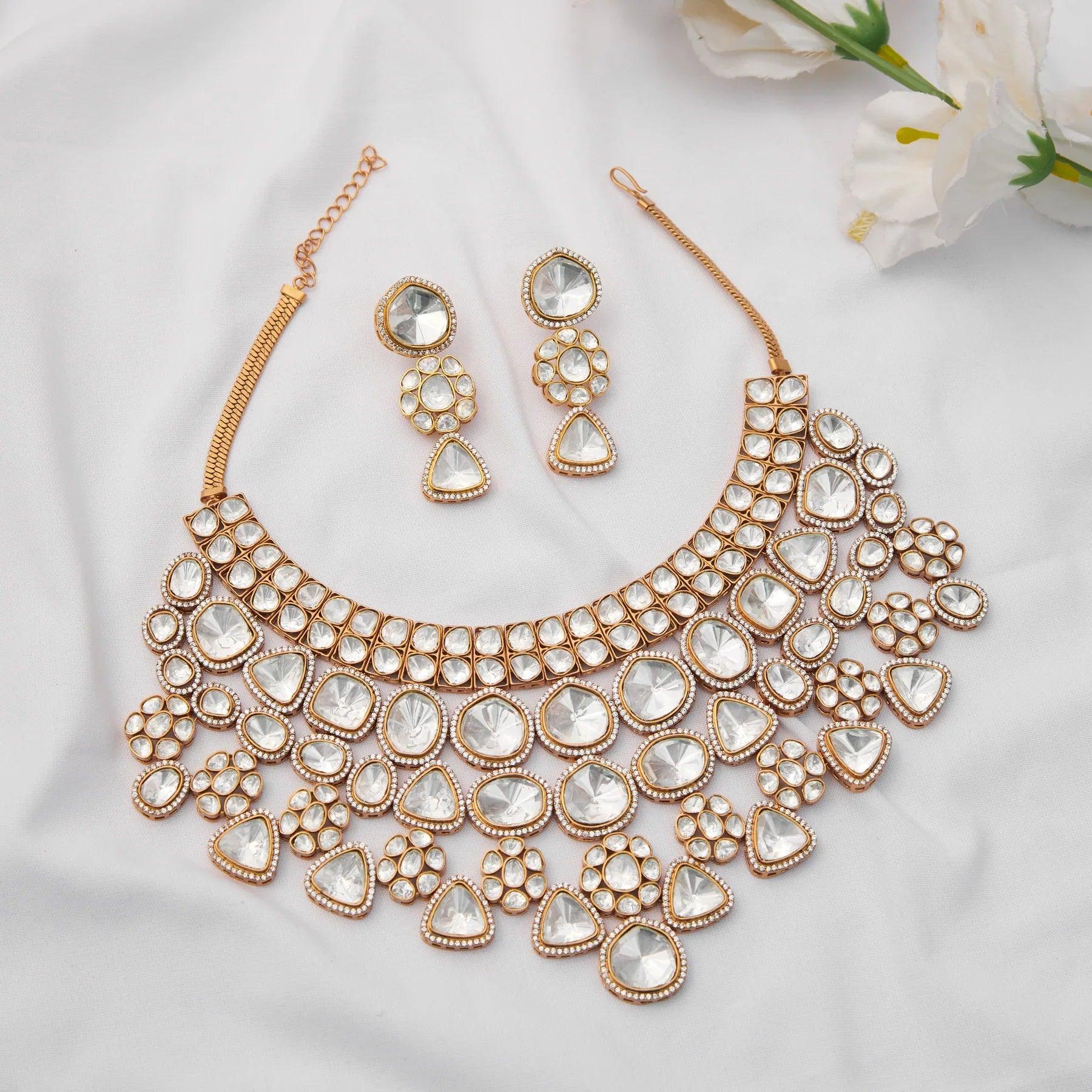 Regal Fusion Polki Kundan Necklace Set - Dyulokha