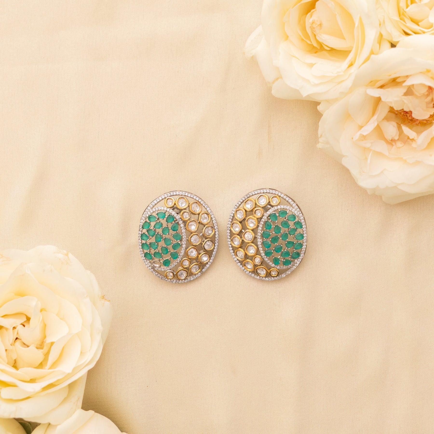 Ravishing Radiance Green Kundan Studs - Dyulokha