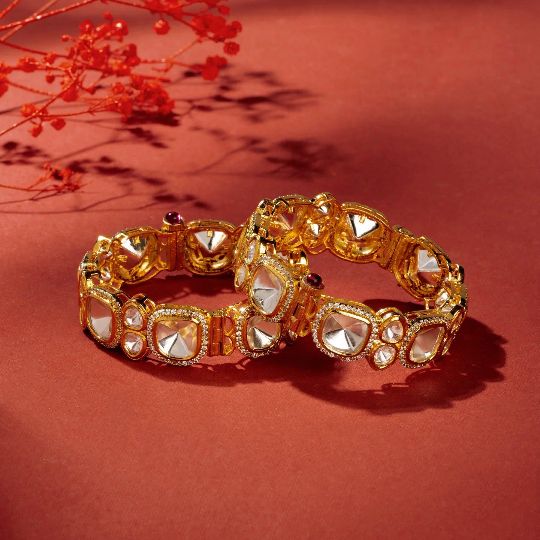 Dazzling Fusion Polki Diamond Bangles - Dyulokha