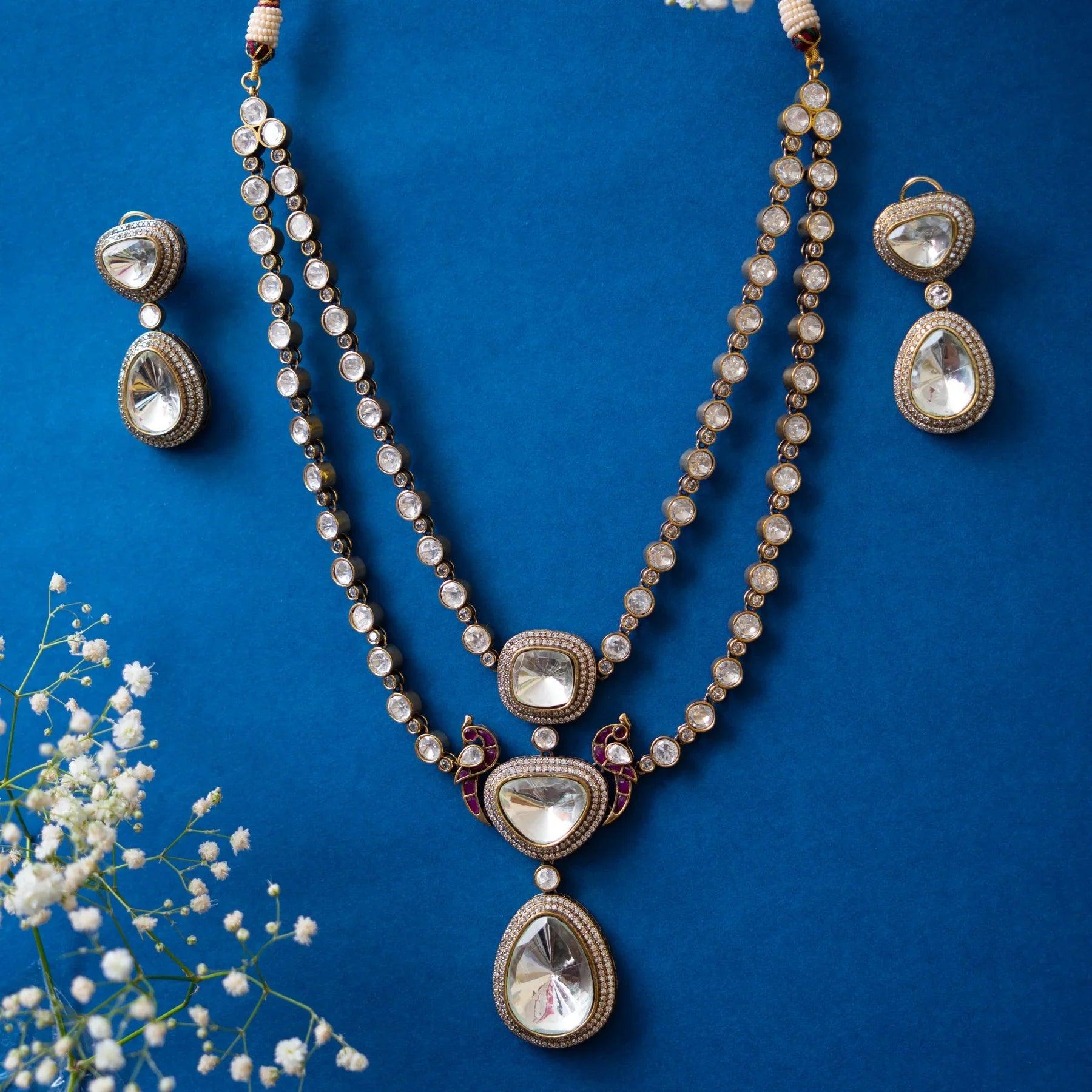 Gleaming Polki Double Layer Necklace Set - Dyulokha