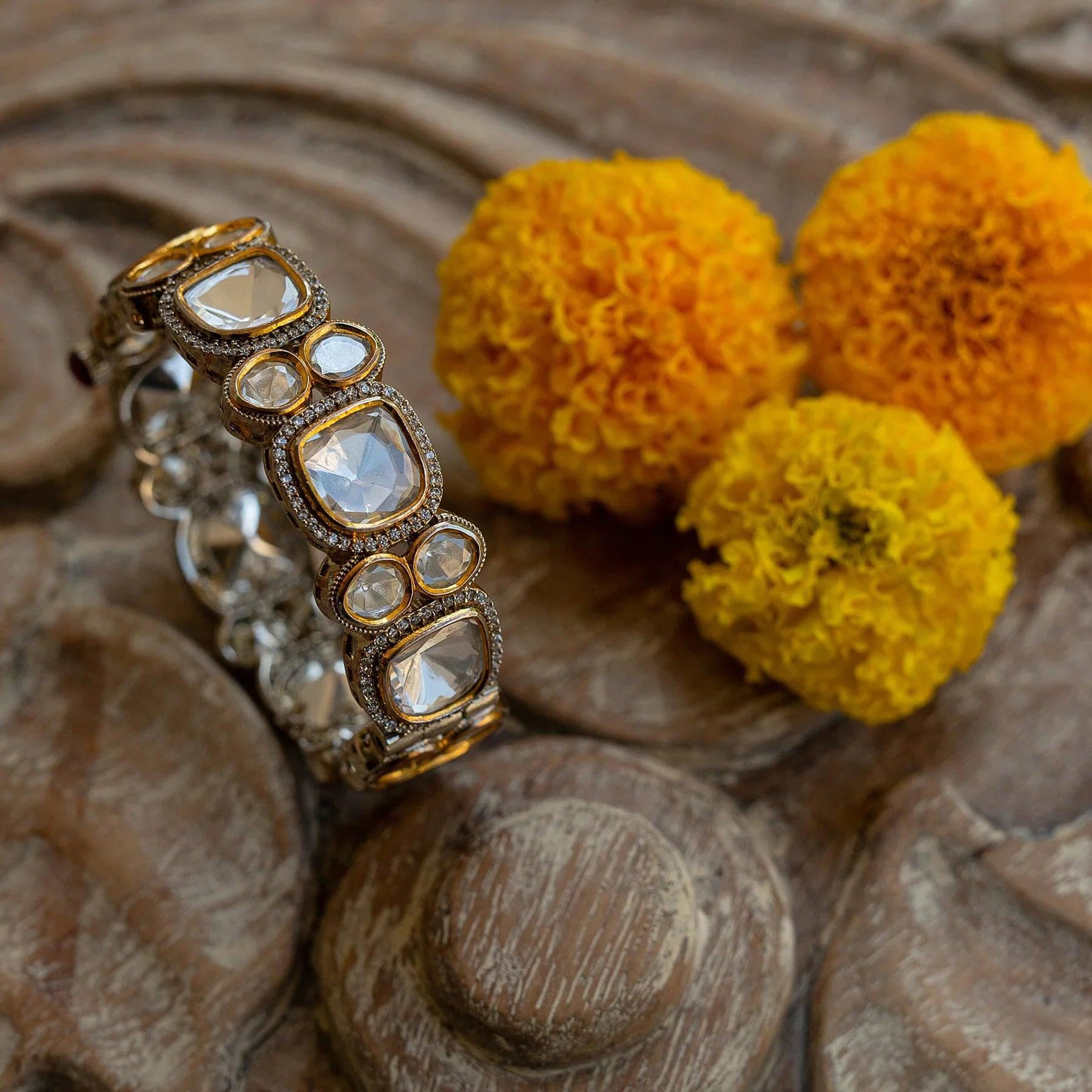 Fusion Sparkle Polki Diamond Kada - Dyulokha