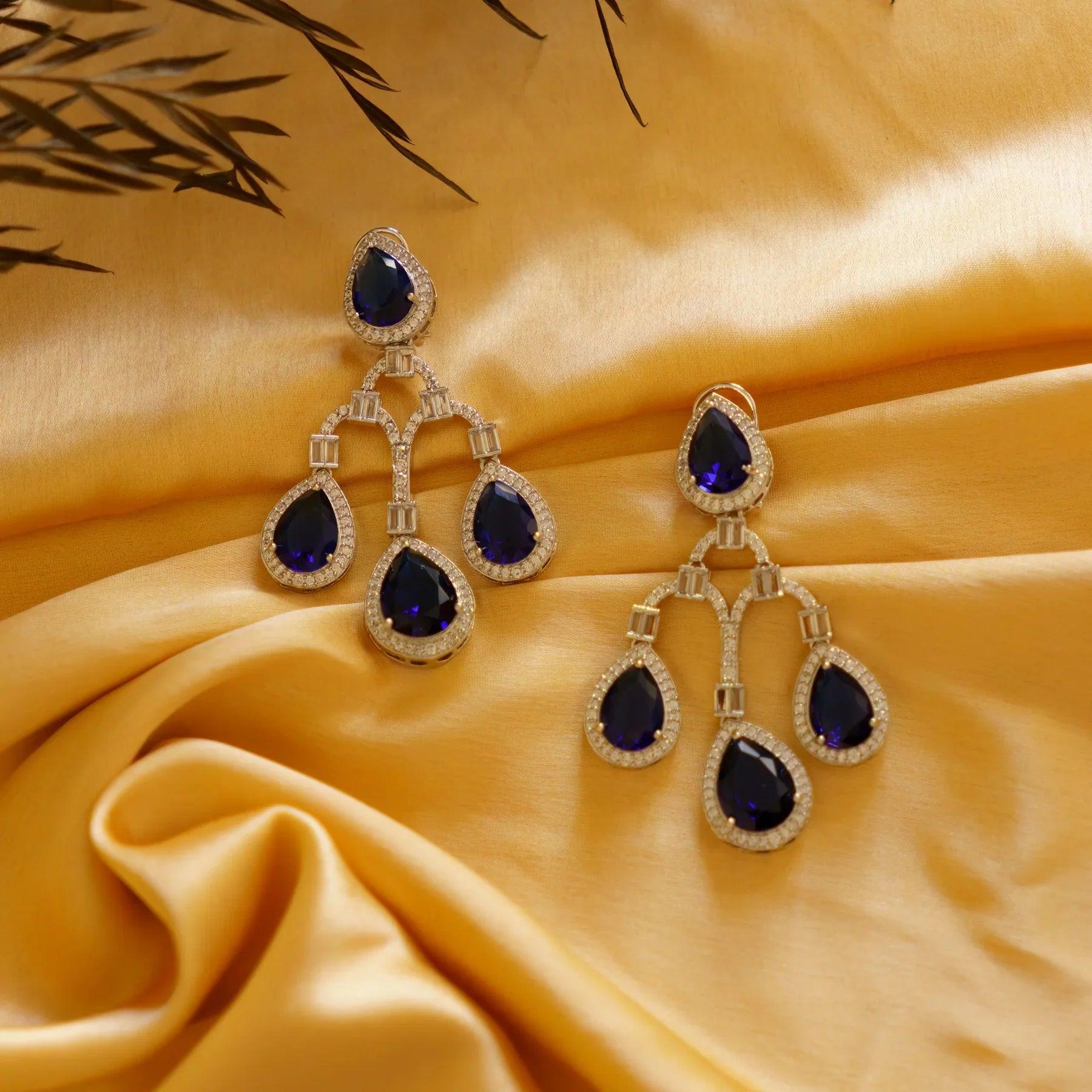 Sapphire Sparkle Diamond Danglers - Dyulokha