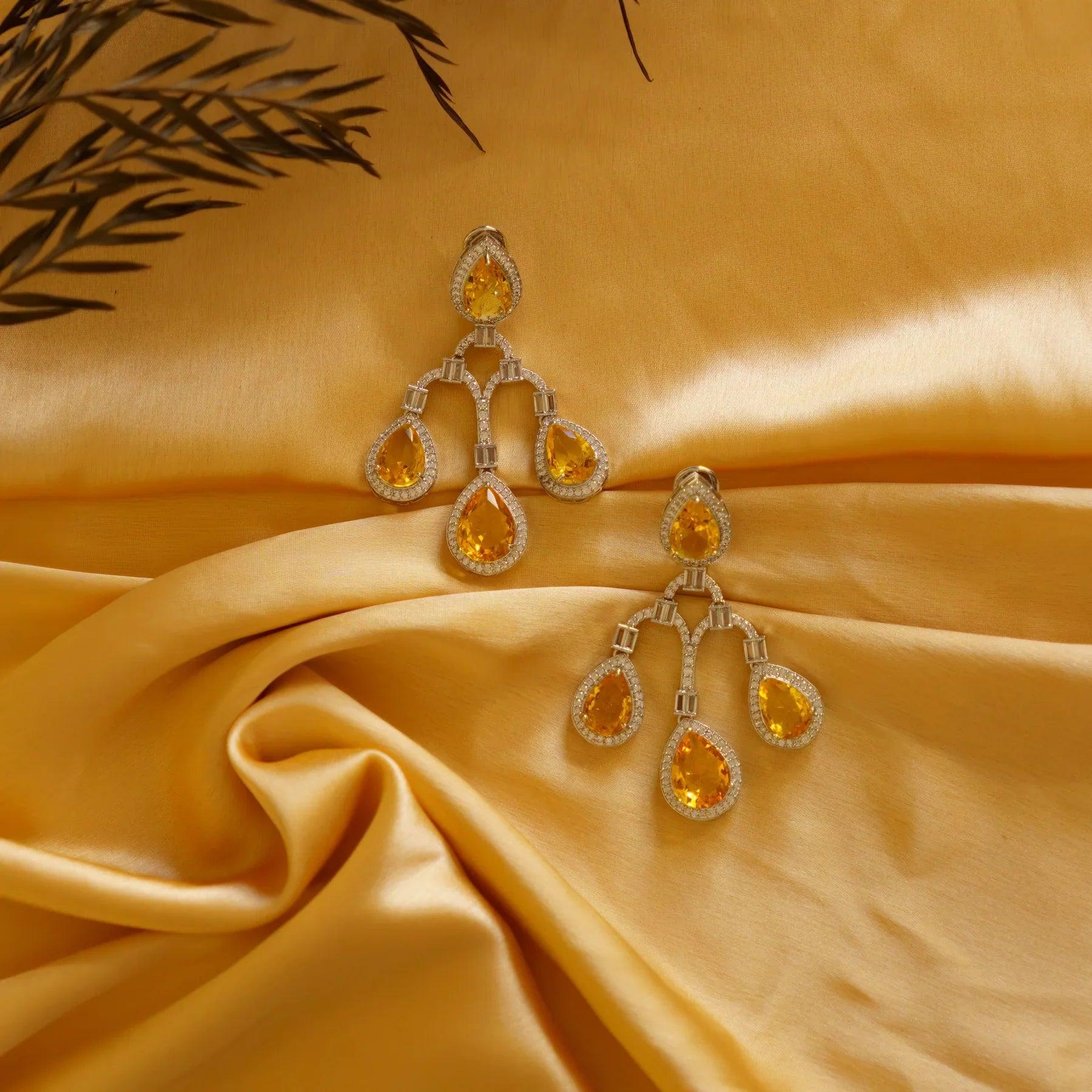 Golden Glow Diamond Danglers - Dyulokha