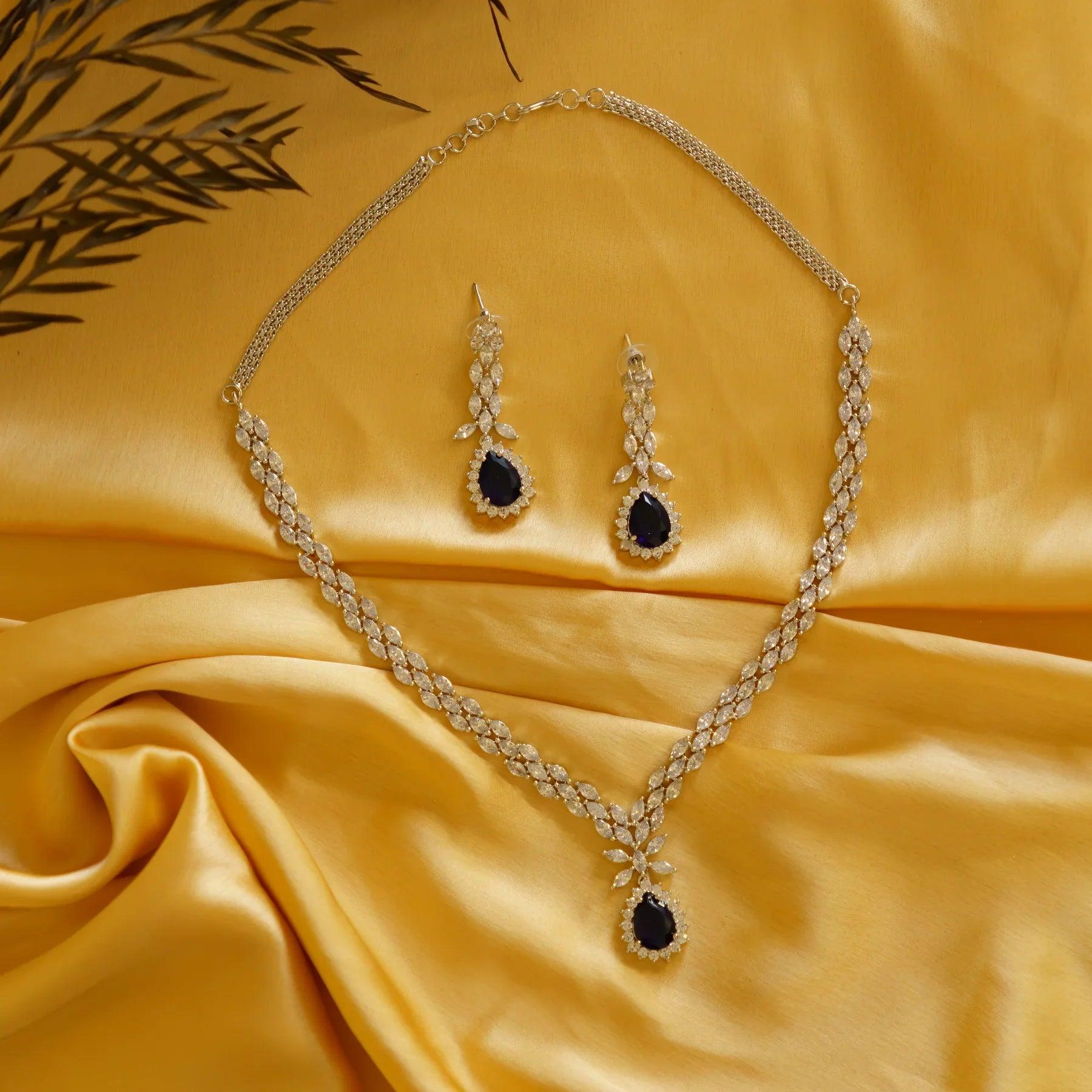 Sapphire Accented Diamond Necklace Set - Dyulokha