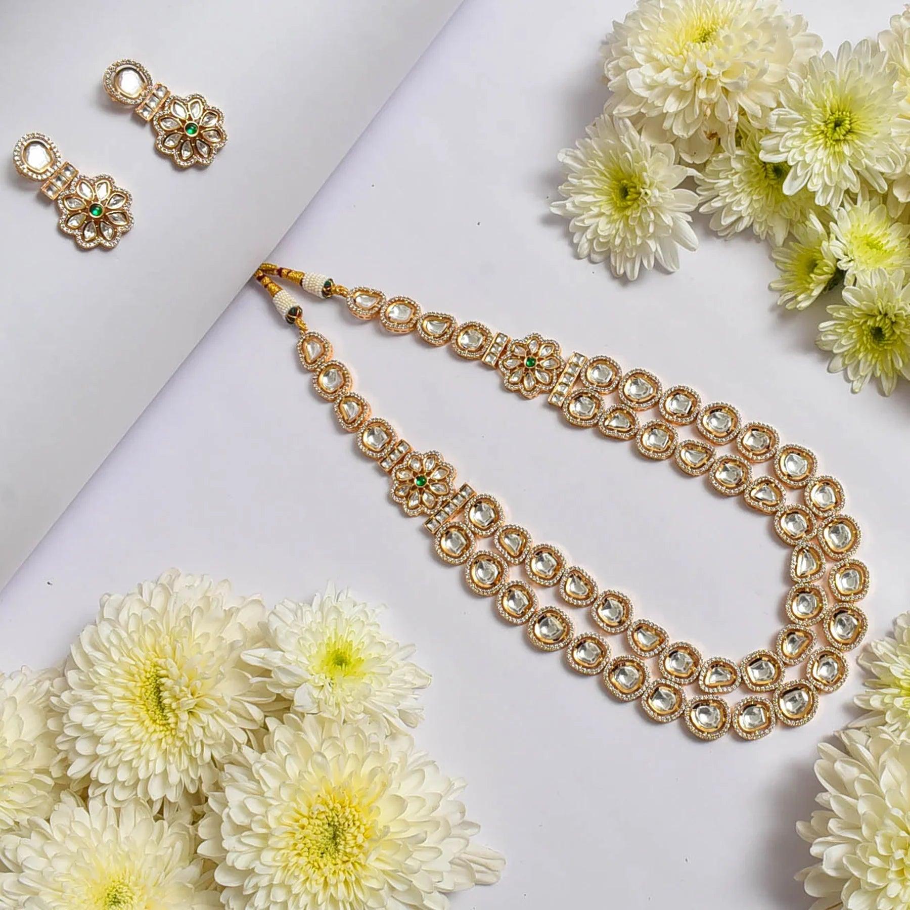Golden Glamour Kundan Necklace Set - Dyulokha