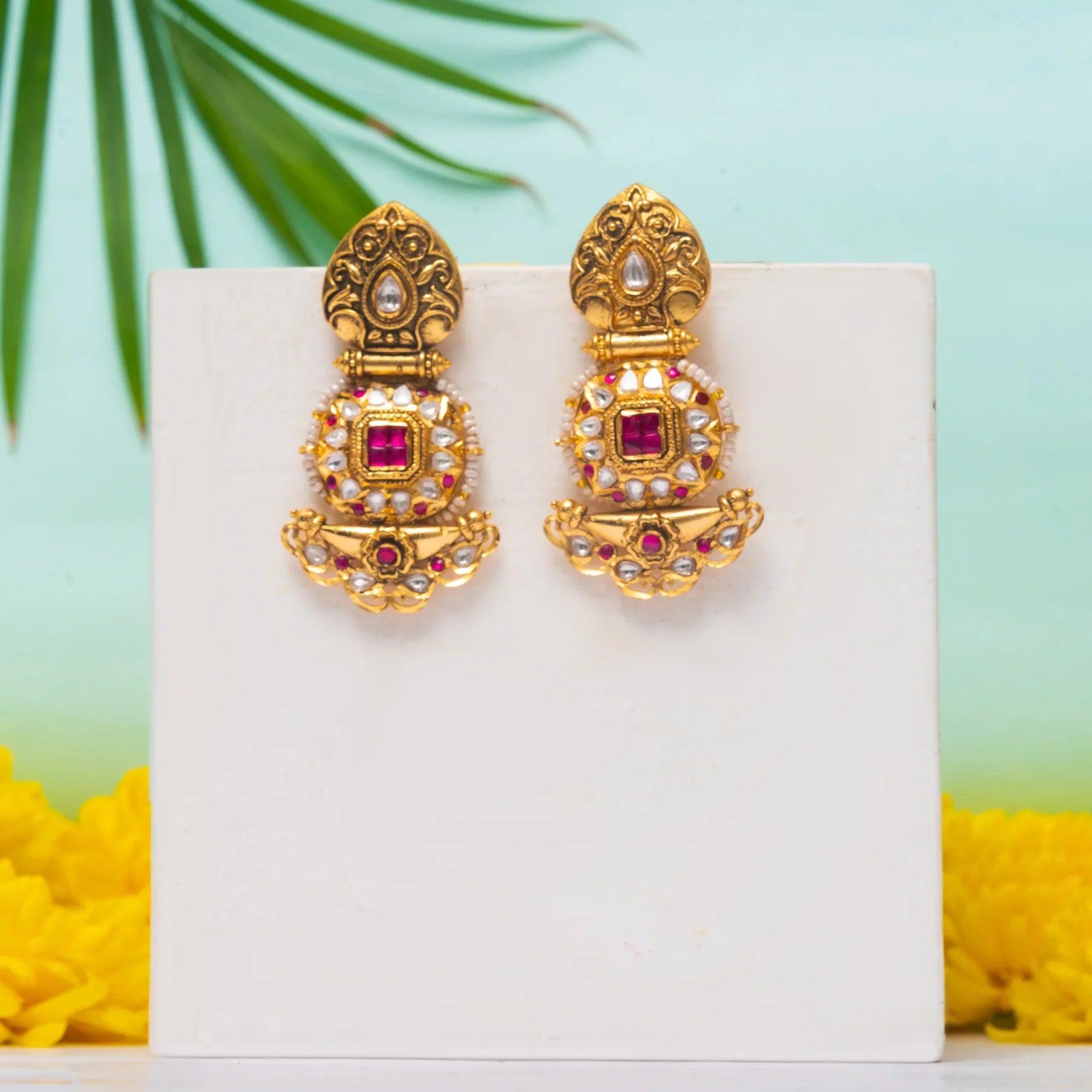 Temple Elegance Ruby Stone Earrings - Dyulokha