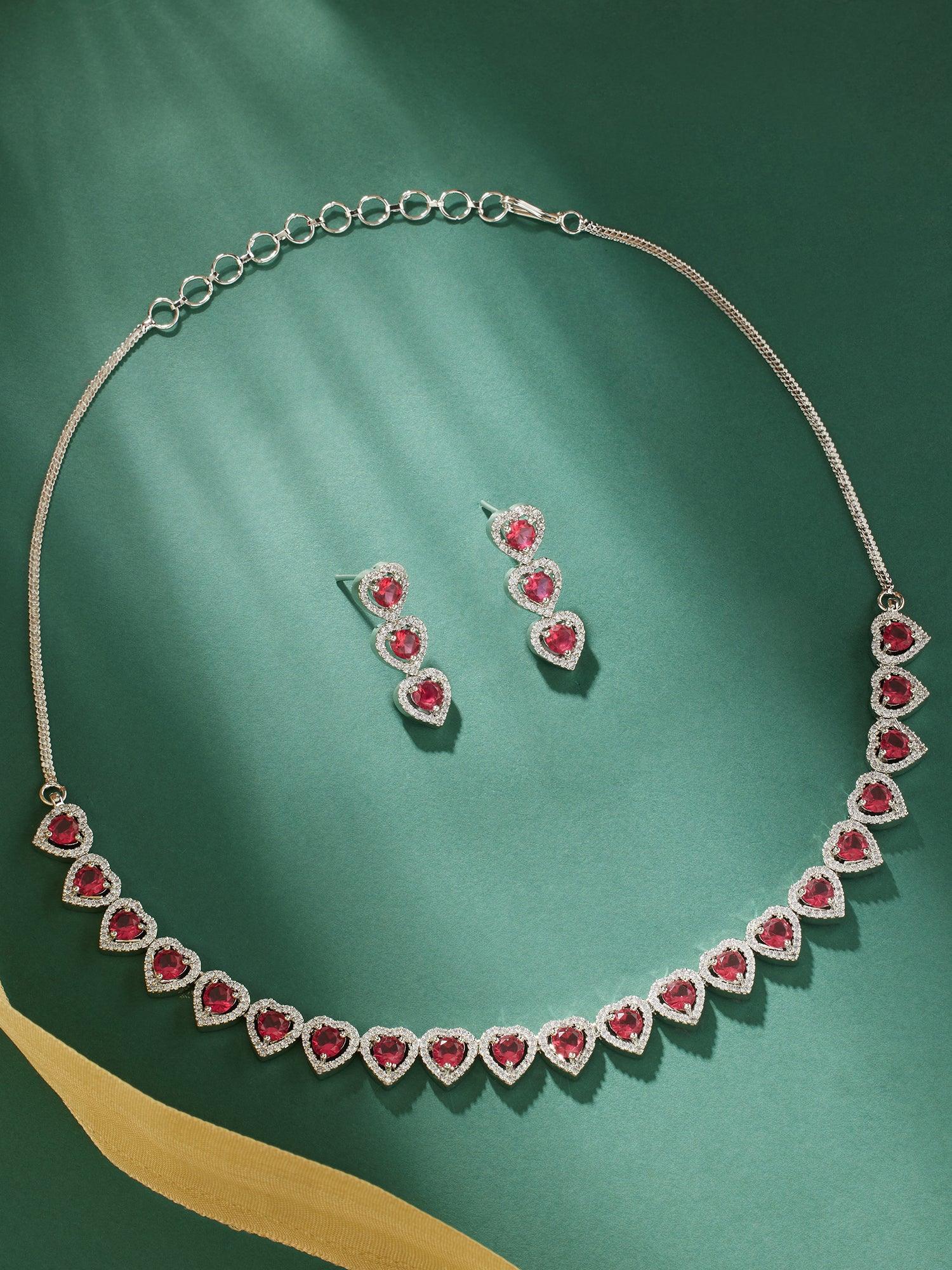Blushing Hearts Pink Sapphire Necklace Set - Dyulokha