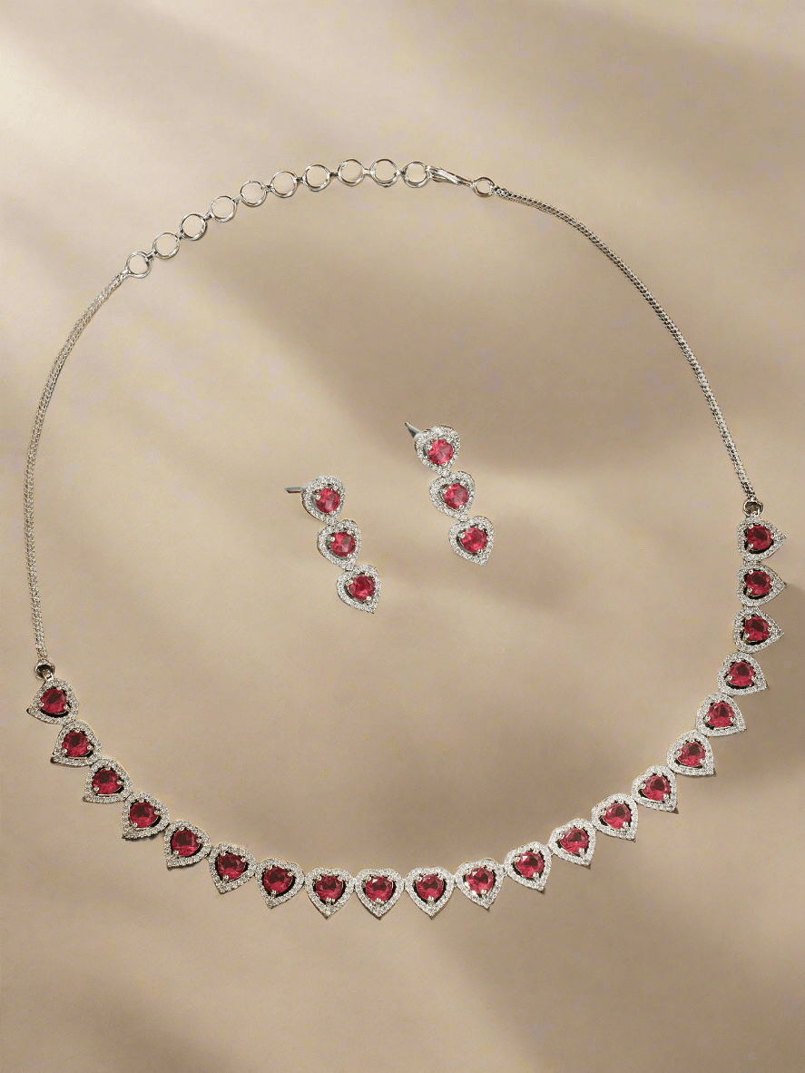 Blushing Hearts Pink Sapphire Necklace Set - Dyulokha