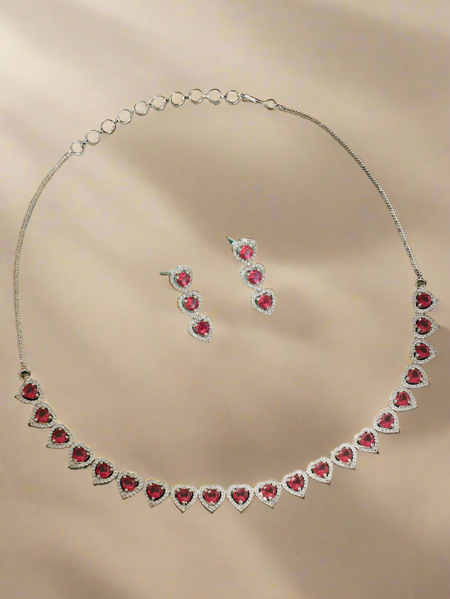 Blushing Hearts Pink Sapphire Necklace Set