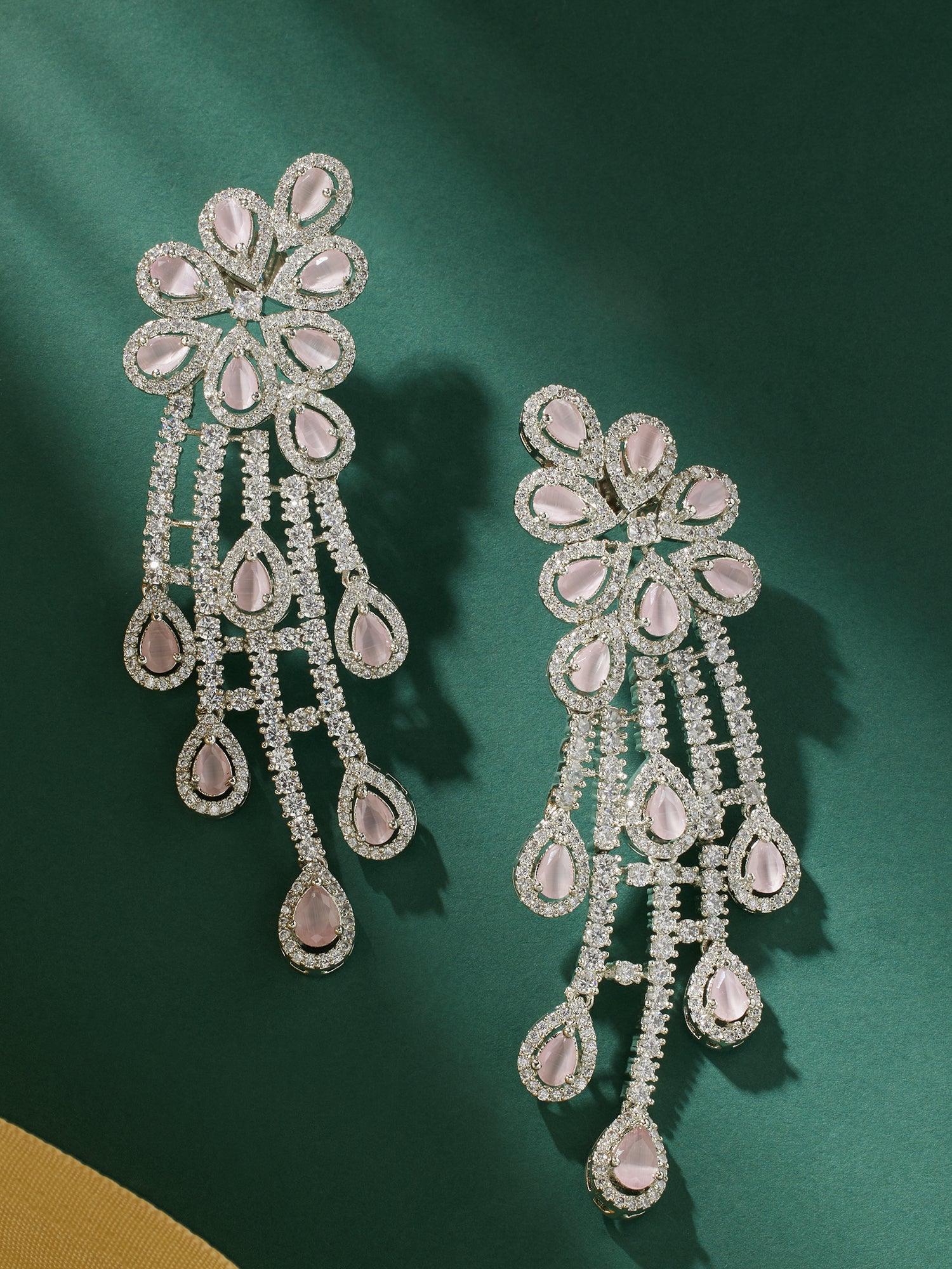 Rosy Cascades Pink Quartz Chandelier Earrings - Dyulokha