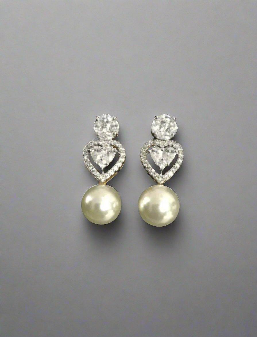 Heart's Desire CZ Earrings with Pearl Drop - Dyulokha