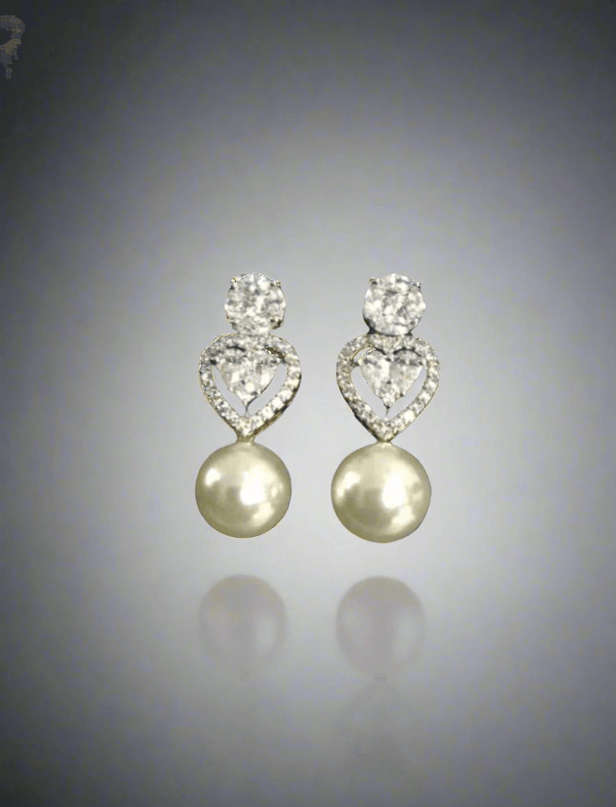 Heart's Desire CZ Earrings with Pearl Drop - Dyulokha