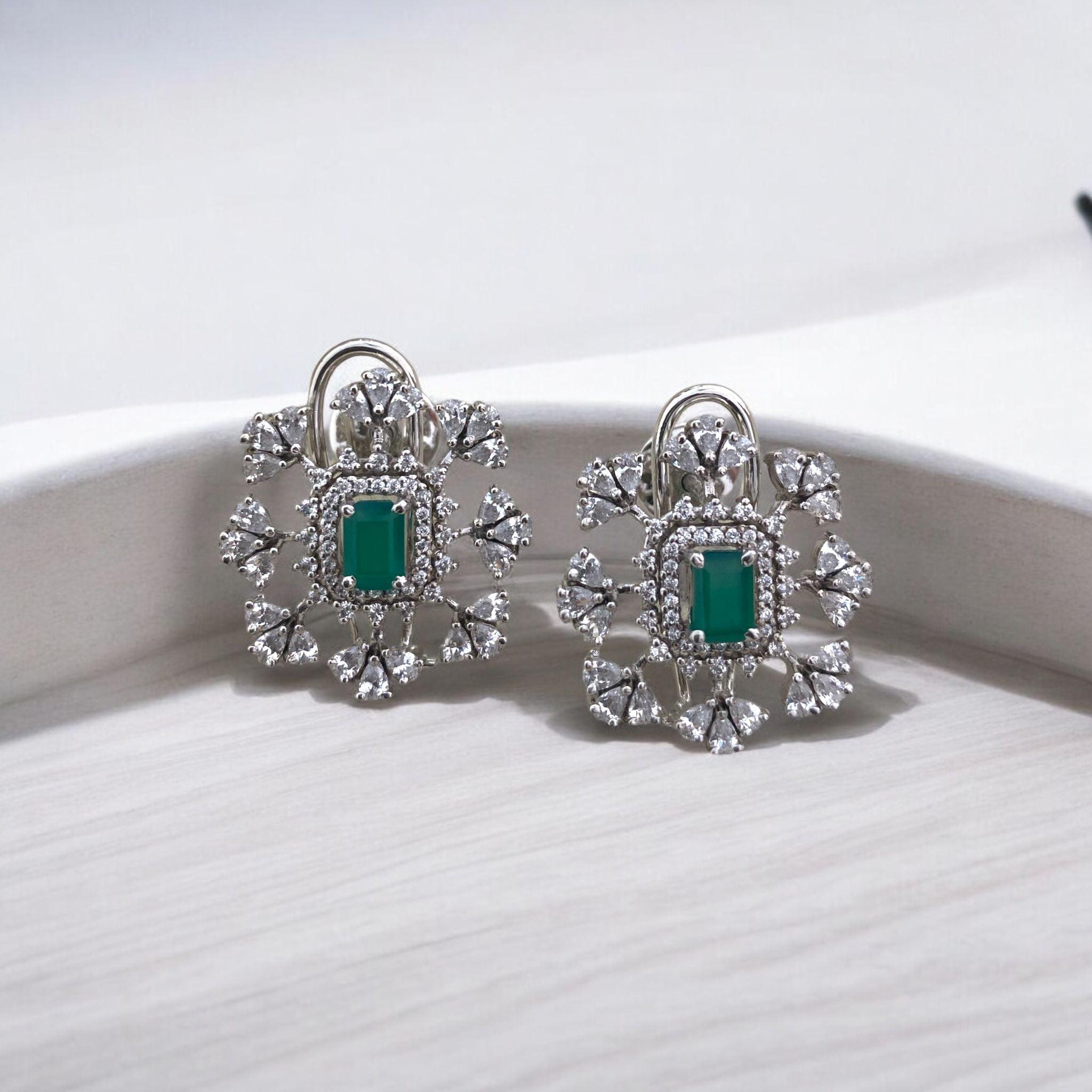 Emerald Sparkle CZ Earrings - Dyulokha