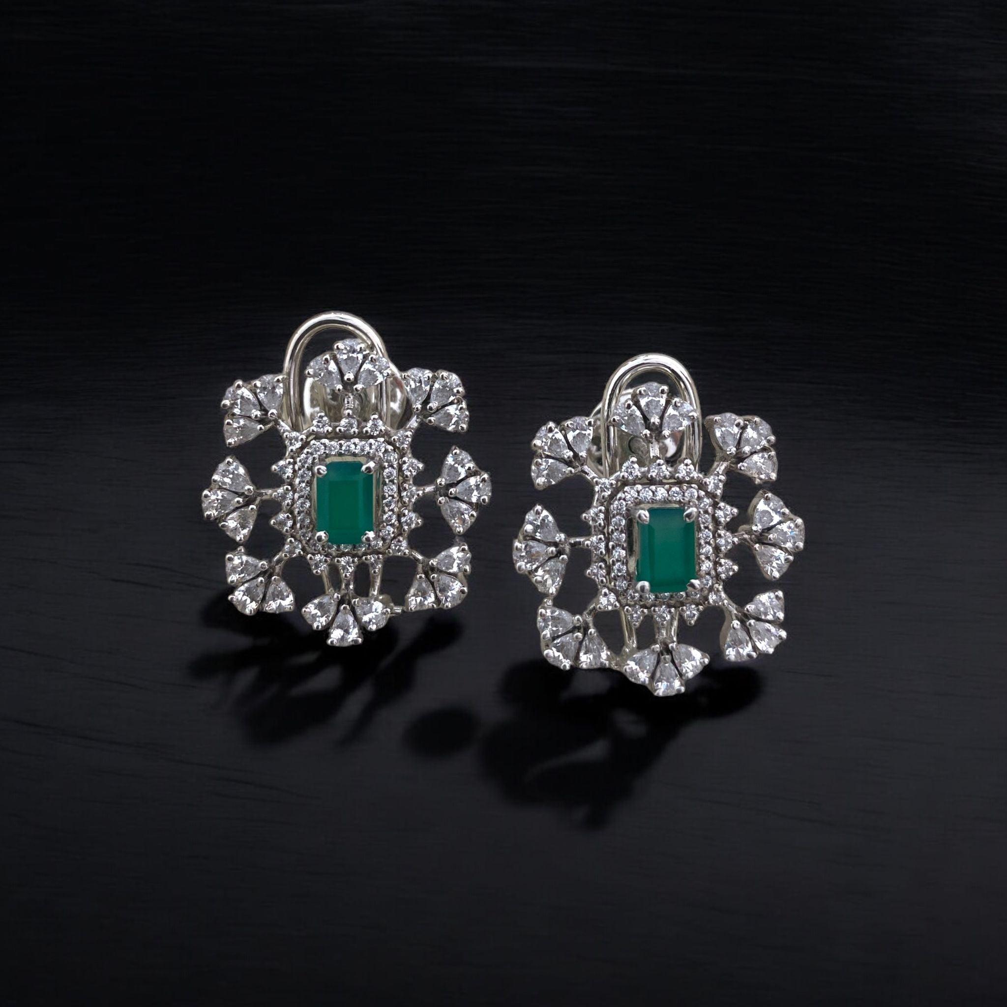 Emerald Sparkle CZ Earrings - Dyulokha