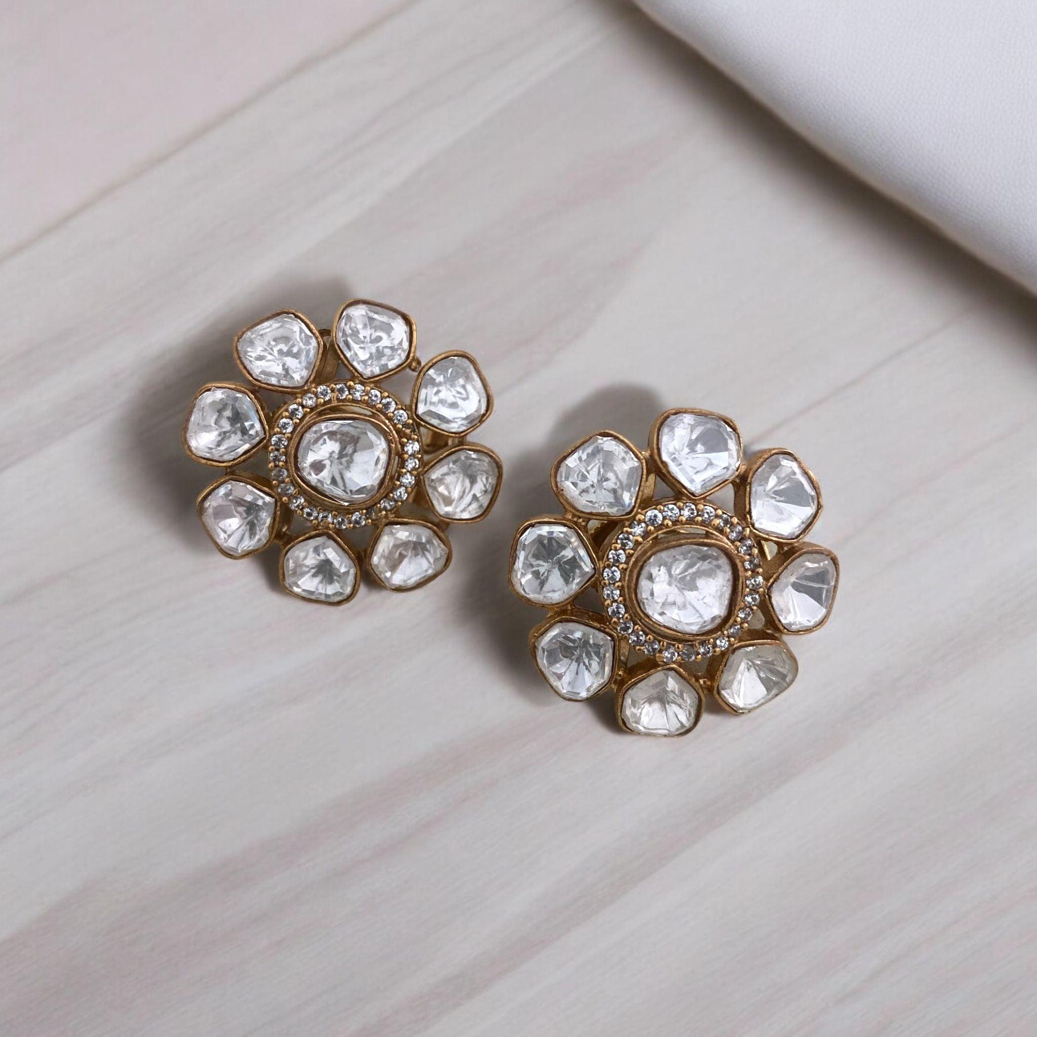 Gilded Blooms Polki Floral Studs - Dyulokha