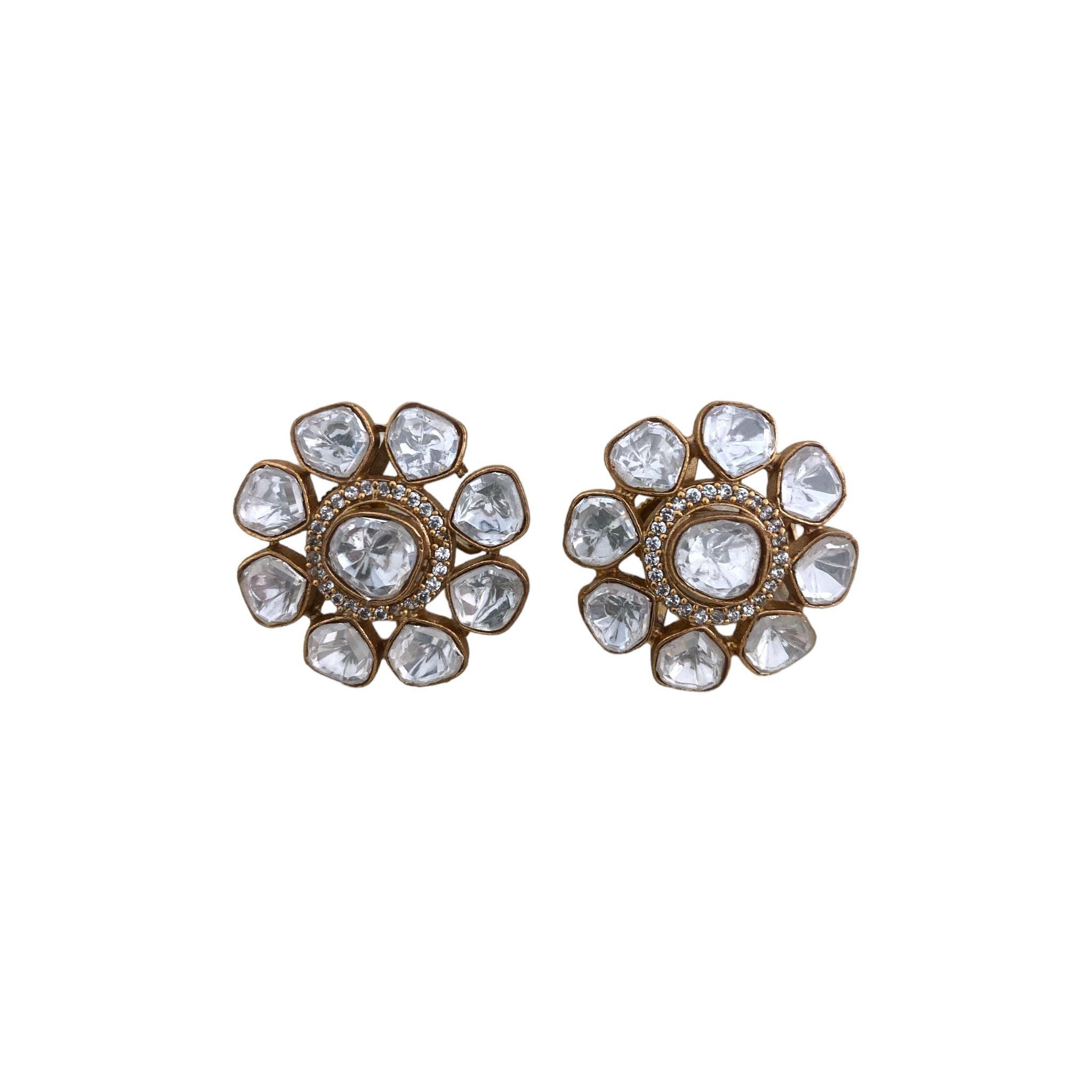 Gilded Blooms Polki Floral Studs - Dyulokha
