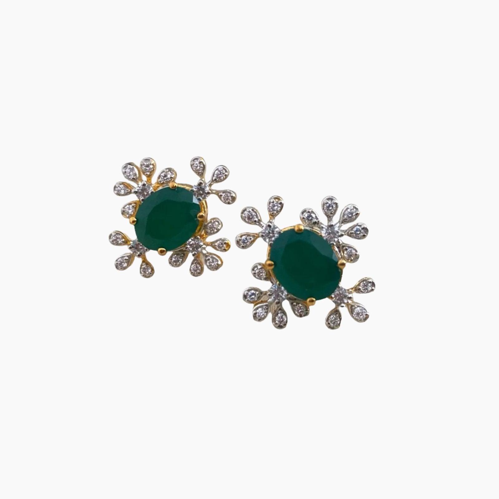 Emerald Glow CZ Earrings - Dyulokha