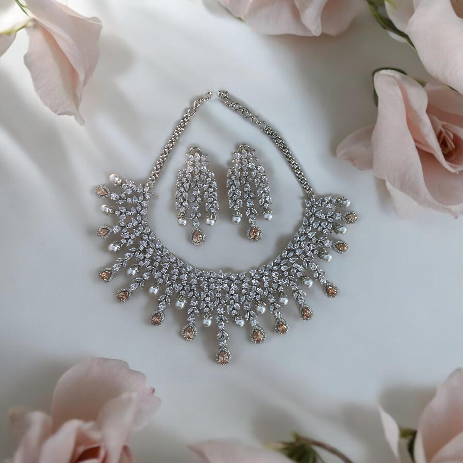 Peach Elegance Diamond Necklace Set - Dyulokha