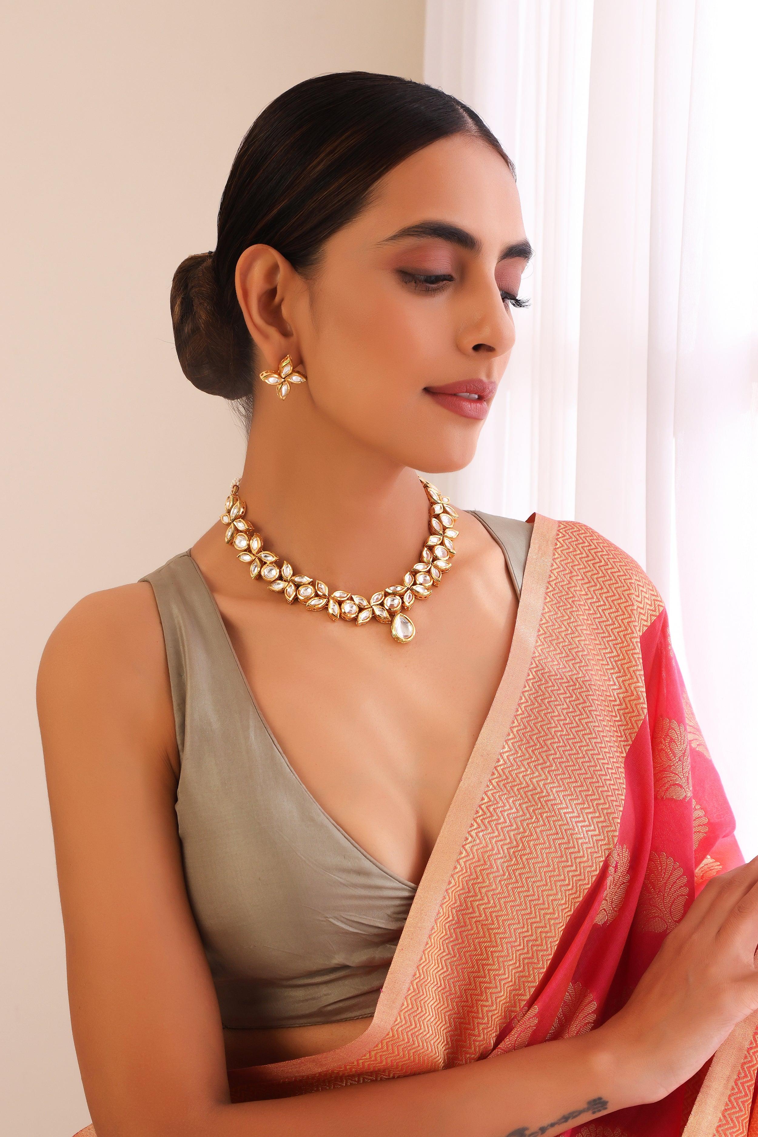 Golden Elegance Kundan Necklace Set - Dyulokha