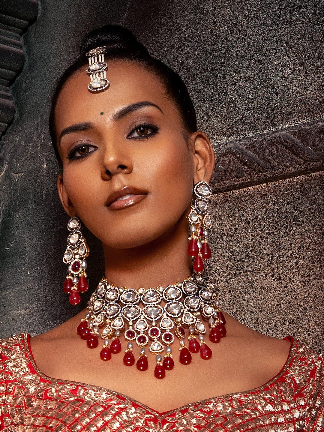 Charming Ruby Bliss Bridal Choker Set - Dyulokha