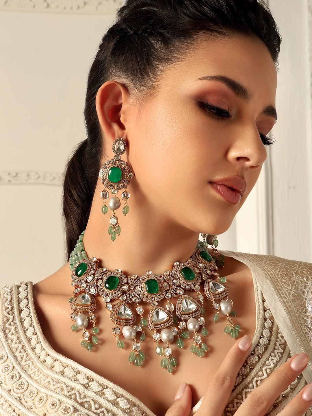 Emerald Enchantment Bridal Necklace Set - Dyulokha