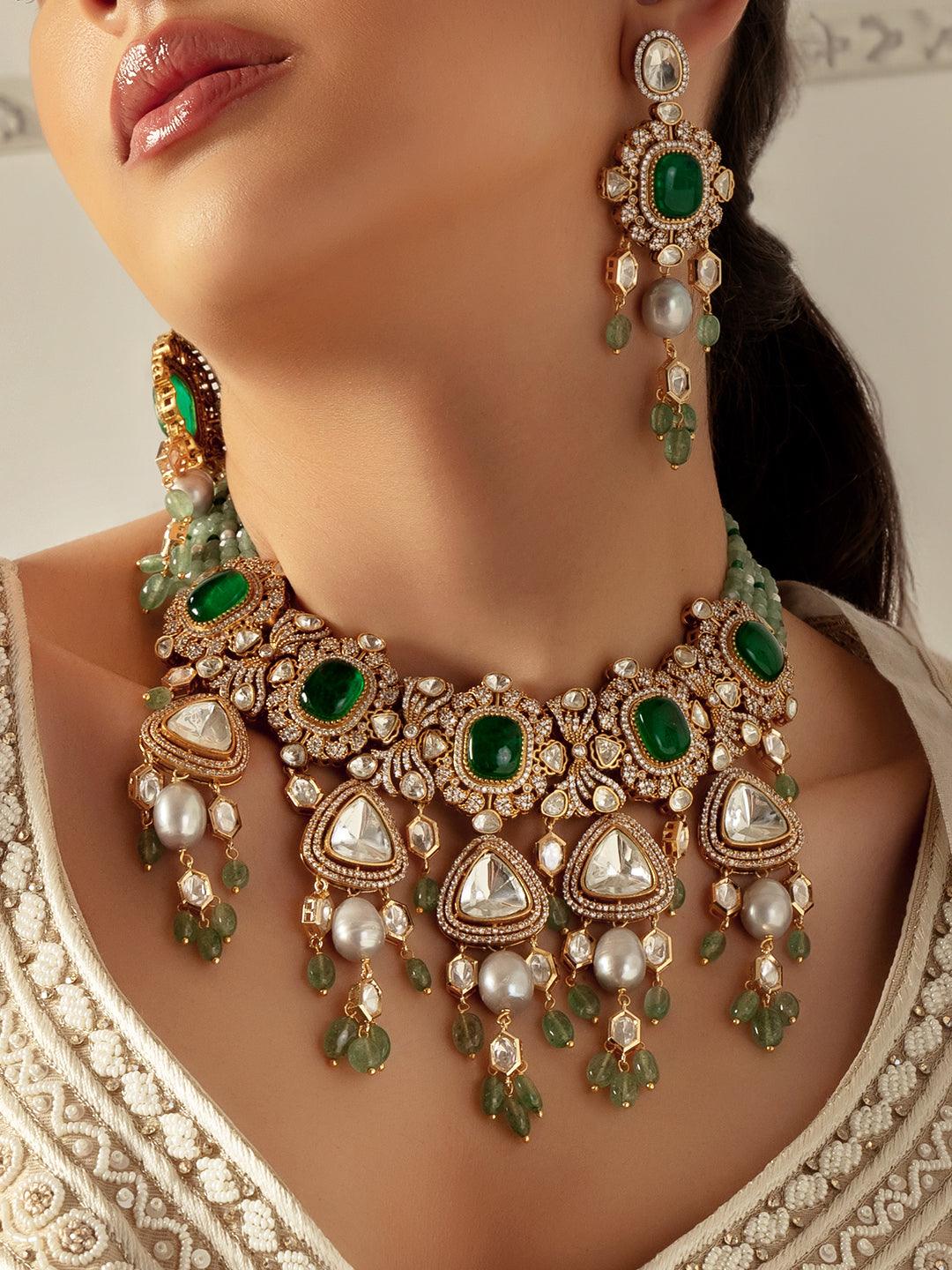 Emerald Enchantment Bridal Necklace Set - Dyulokha