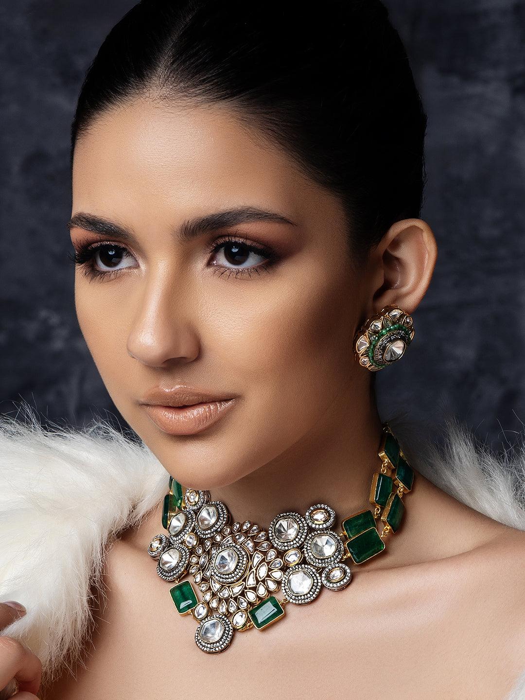 Verdant Splendor Polki Bridal Choker Ensemble - Dyulokha