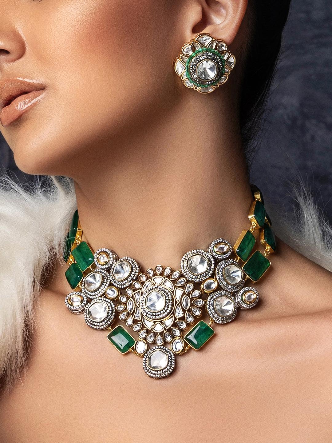 Verdant Splendor Polki Bridal Choker Ensemble - Dyulokha