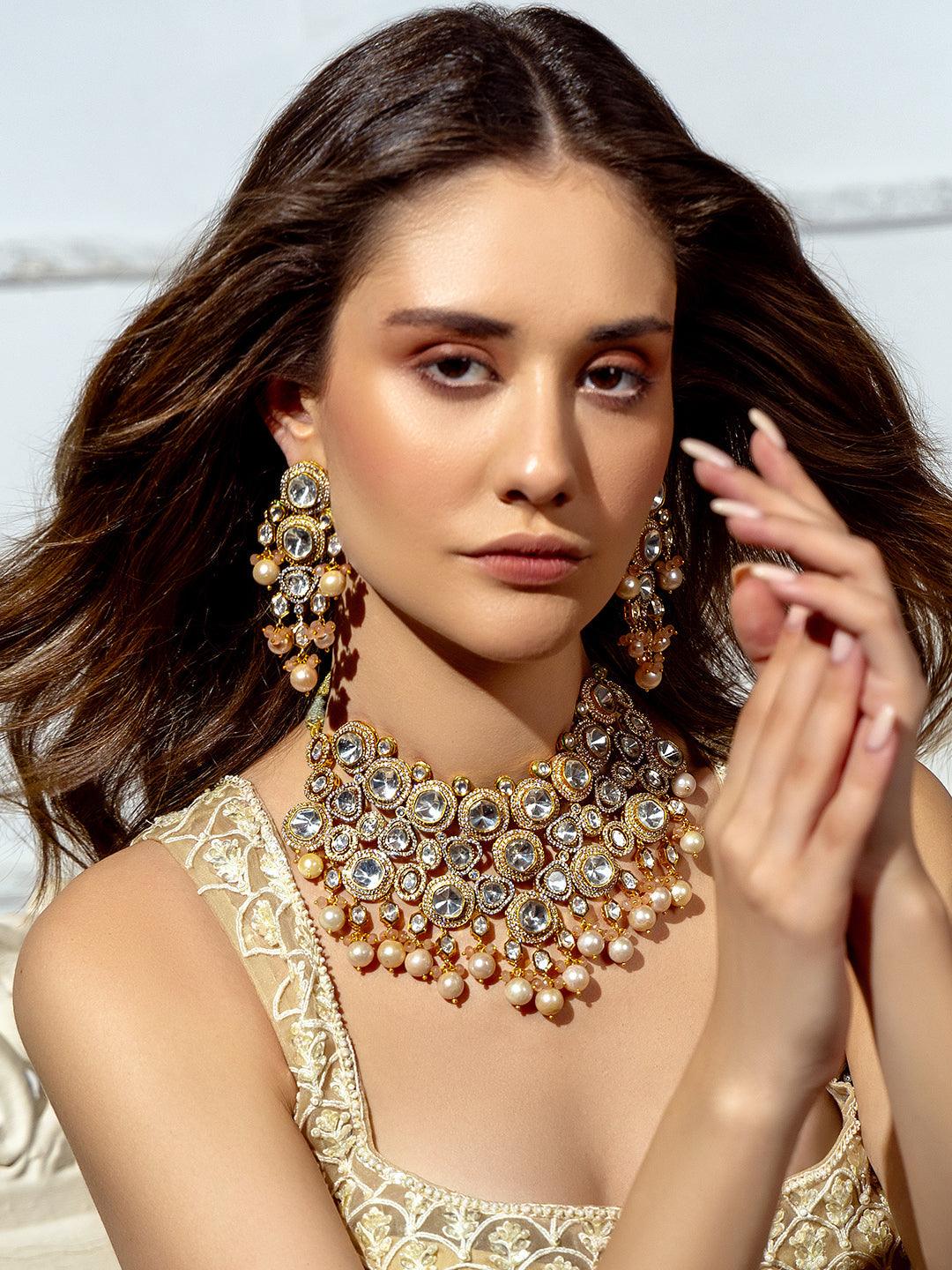 Flamboyant Pearl & Polki Necklace Set - Dyulokha