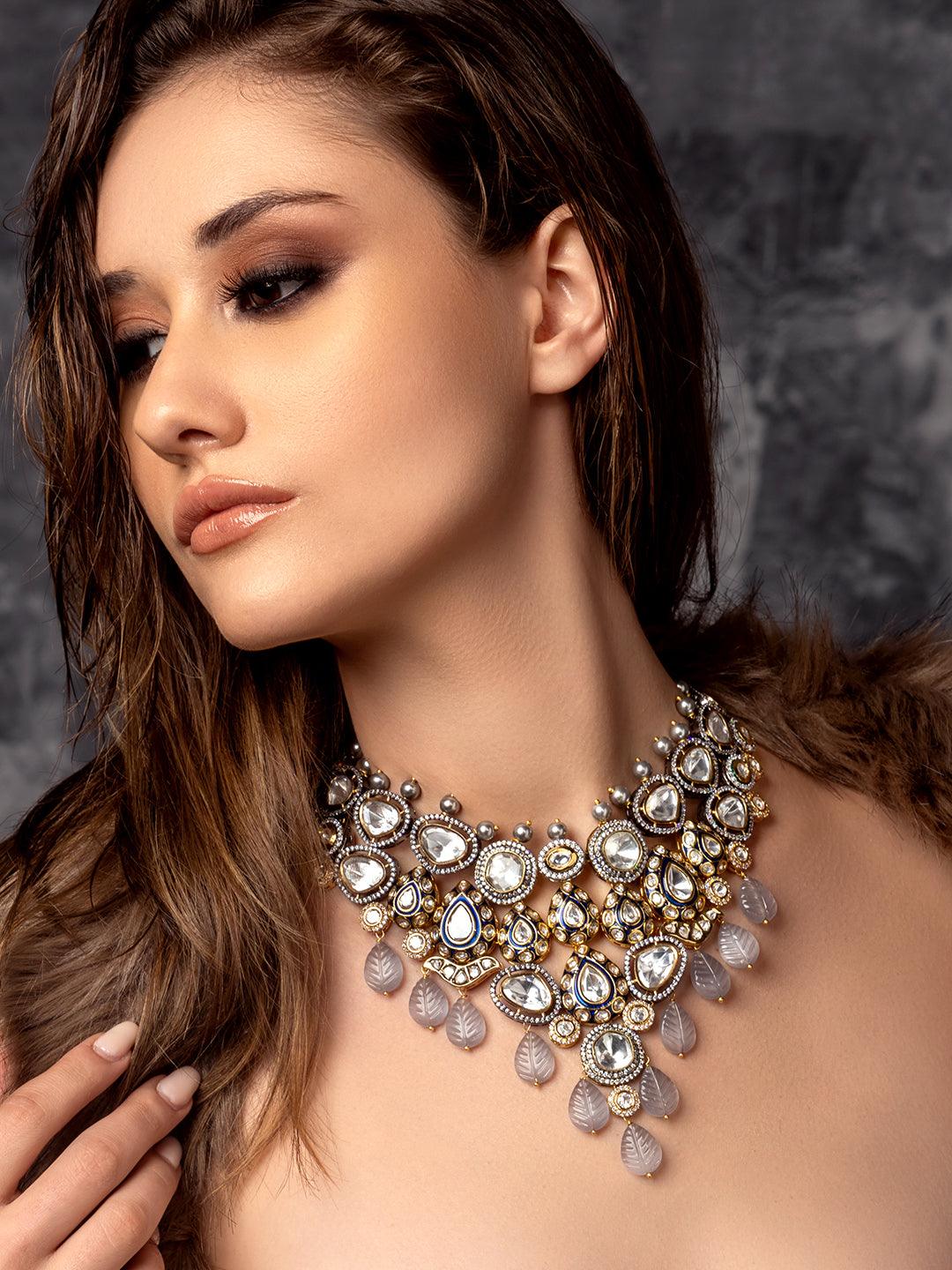 Graceful Symphony Hydro Polki & Grey Agate Necklace Set - Dyulokha