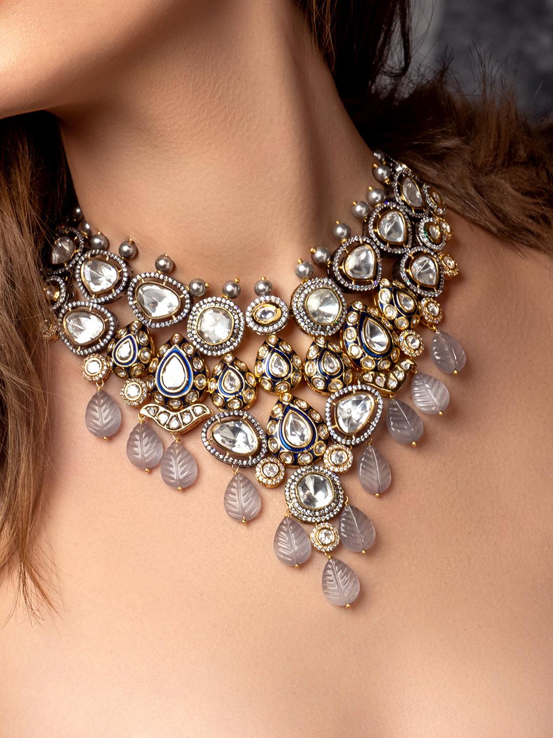 Graceful Symphony Hydro Polki & Grey Agate Necklace Set - Dyulokha