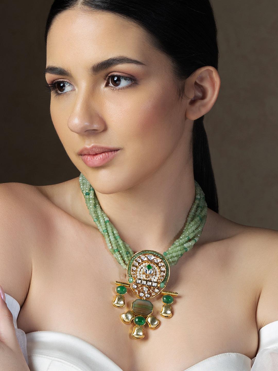 Enchanté Bespoke Green & Gold Necklace - Dyulokha