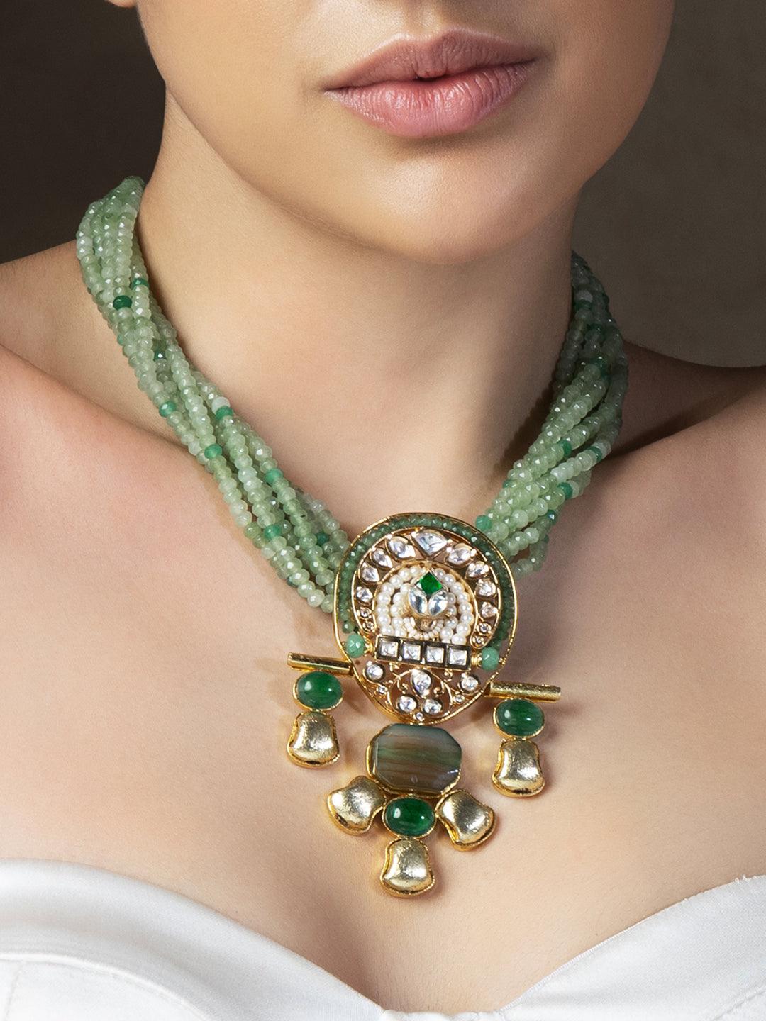 Enchanté Bespoke Green & Gold Necklace - Dyulokha