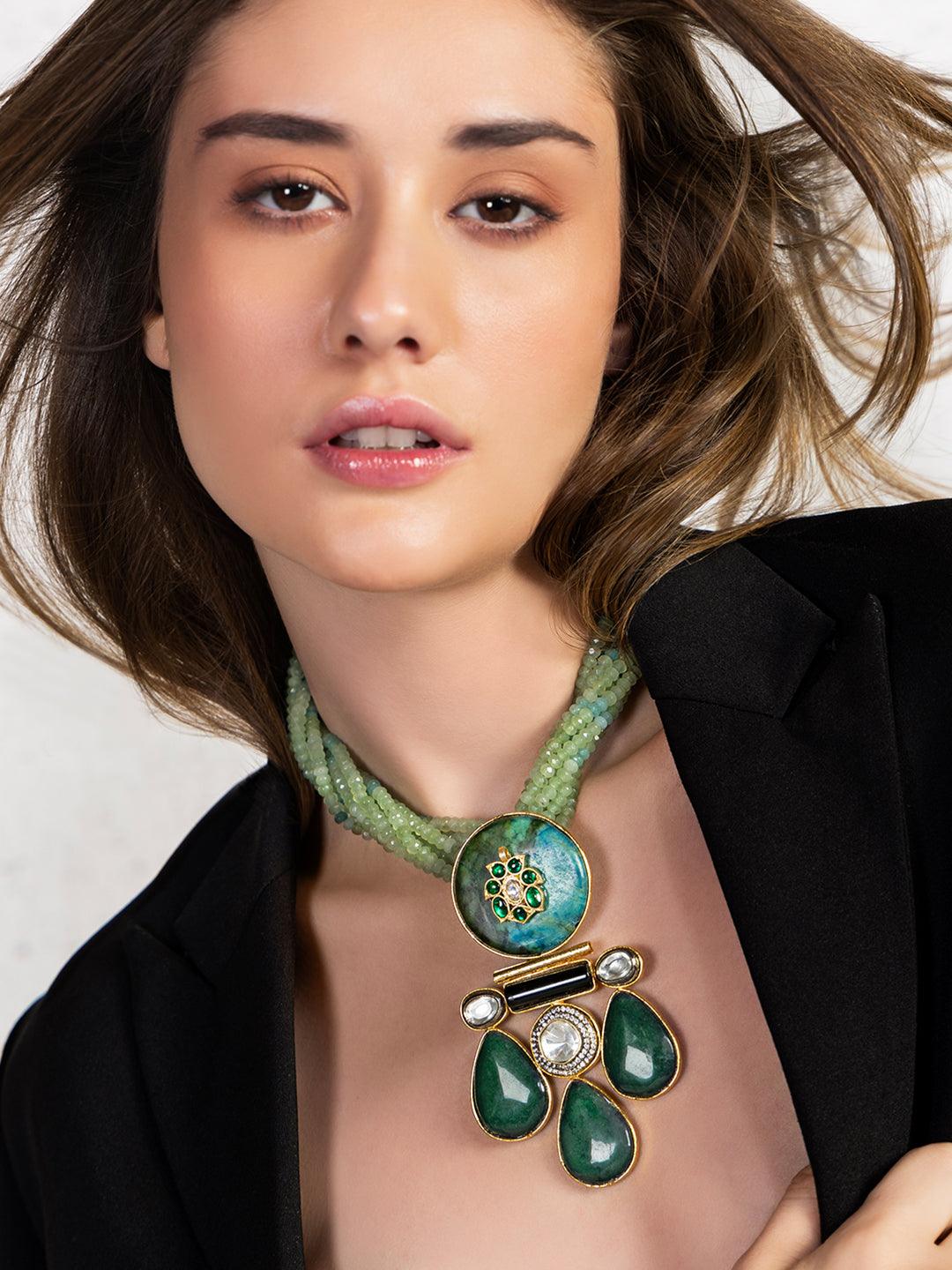 Boho Green Drops Bespoke Pendant Necklace - Dyulokha